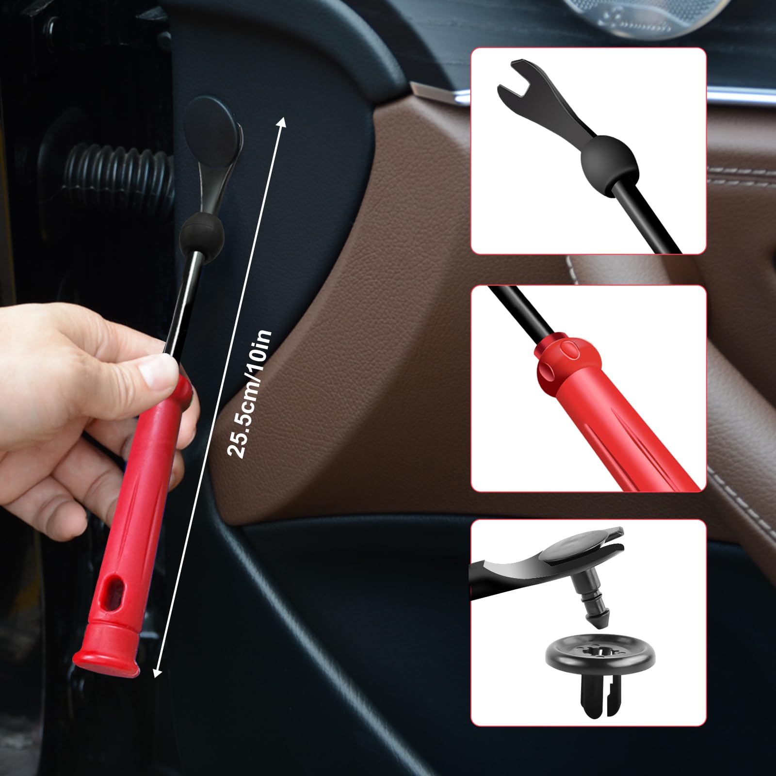 3-Piece Clip Pliers and Fastener Remover Set - Automotive Panel Clip Removal Tool, Car Trim Rivet Pry Tool Kit for Door Panels, Upholstery & Dashboard Repair (Red) - Perfect for DIY Auto Interior Repairs and Detailing