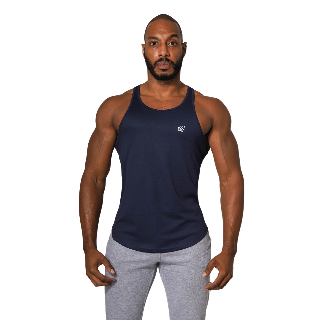 Jed North Men's Microfiber Dri-Fit Workout Tank Top - Navy Blue - Moisture Wicking Athletic Shirt for Gym, Running & Training