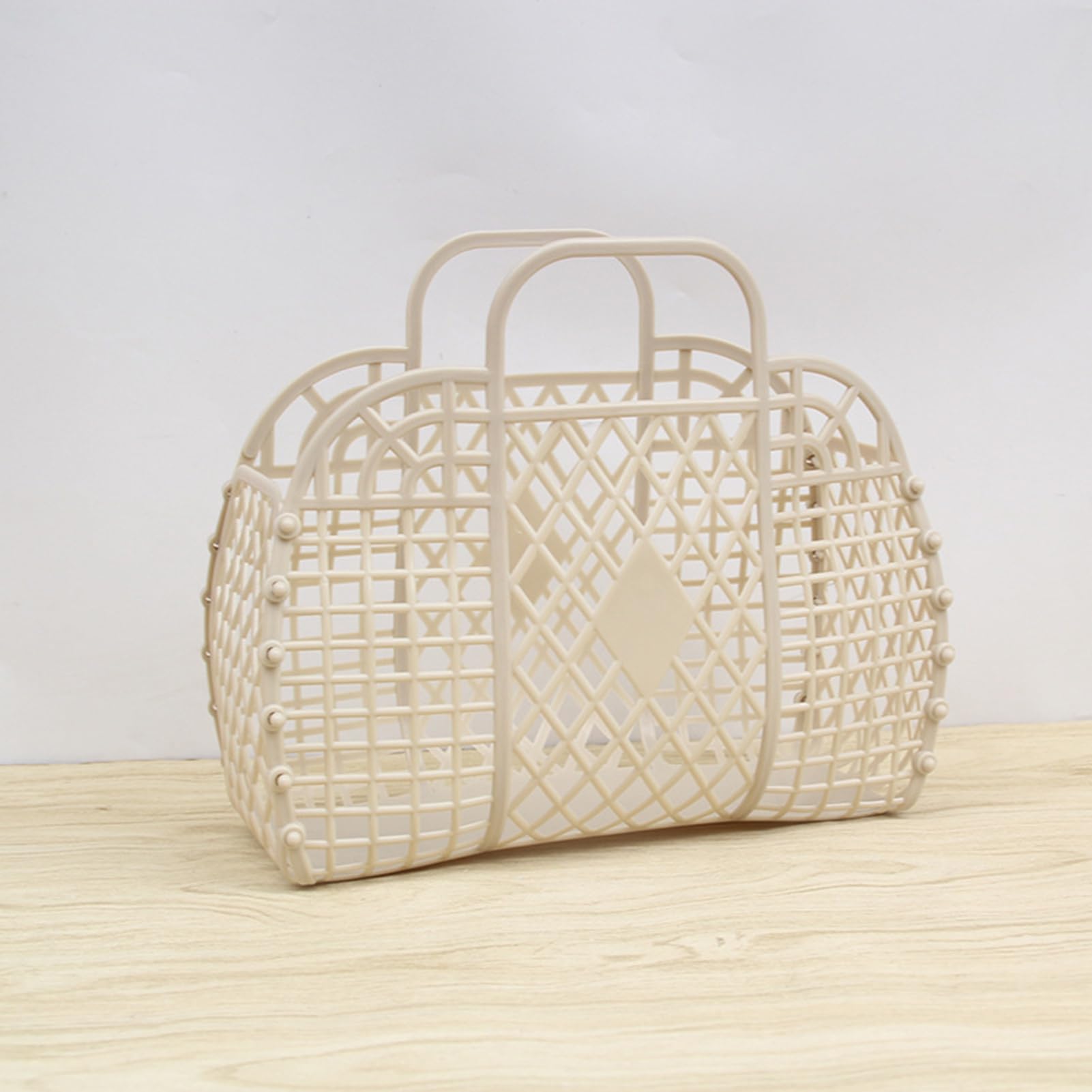 2Pcs Jelly Beach Bags - Reusable Clear Tote Purse for Women & Girls, Perfect for Bridesmaid Gifts, Baby Showers, Easter Baskets, Summer Outings and Pool Parties (Beige)