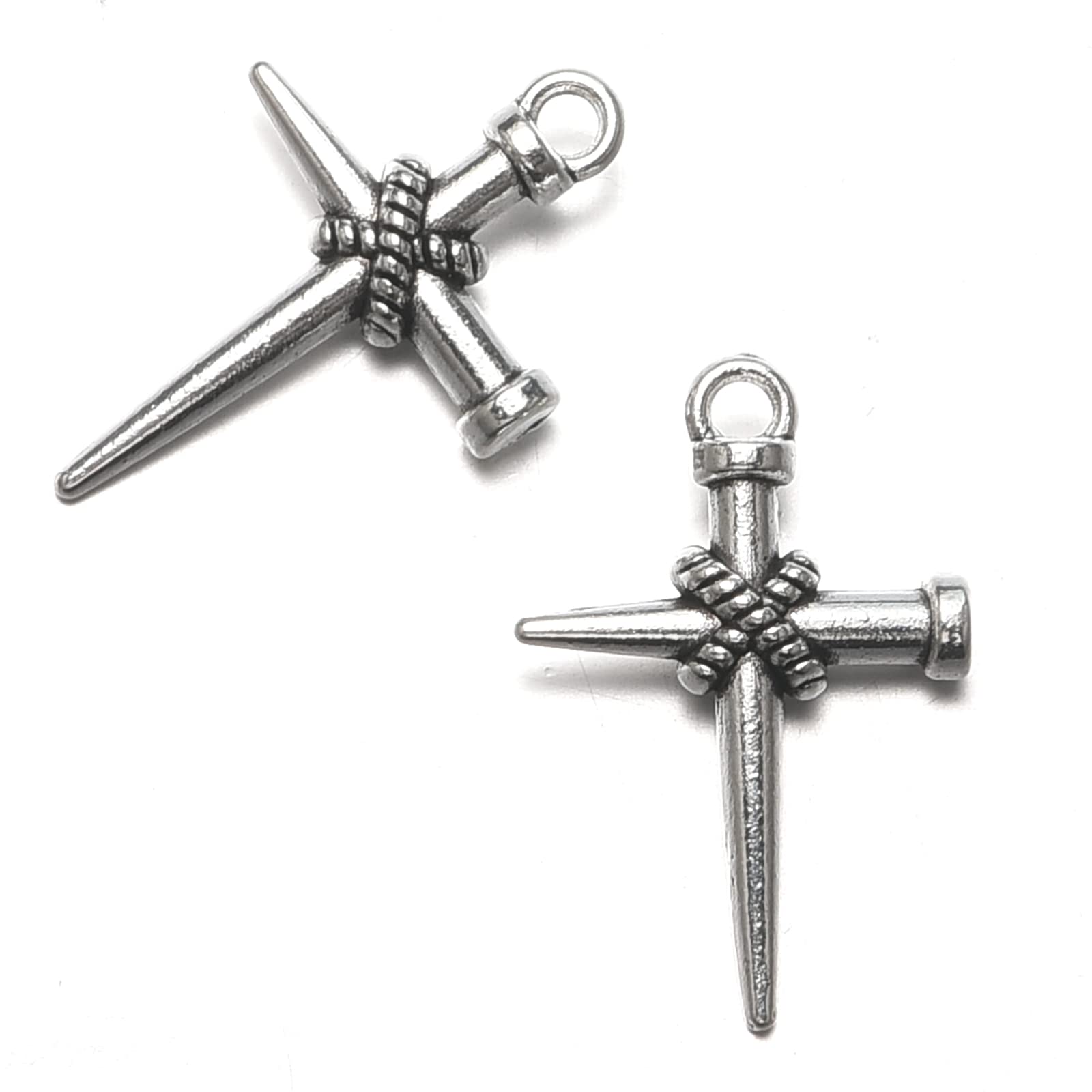 70Pcs Antique Silver Alloy Cross Nail Charms - Large Crucifix Pendants for DIY Jewelry Making, Bracelets, Necklaces, Earrings & Bag Decor - Perfect for Religious Crafts, Gothic Fashion & Gift Giving