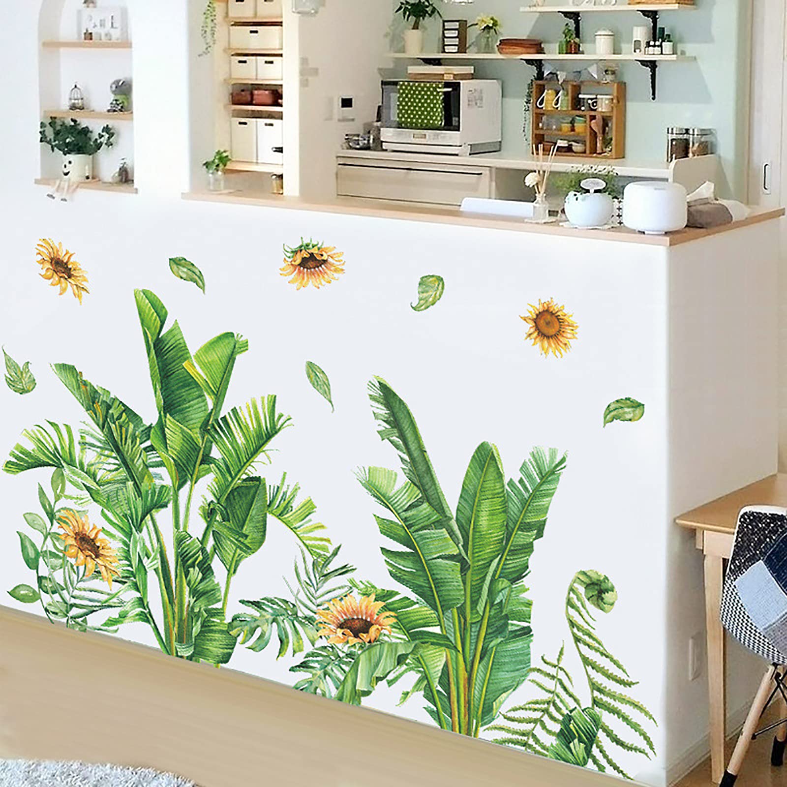 Tropical Leaves & Sunflower Removable Wall Decals - Peel and Stick Vinyl Wall Stickers for Living Room, Kids Room, Bedroom & Playroom Decor - Perfect for Nursery, Dorm, Office & Home Interior Design
