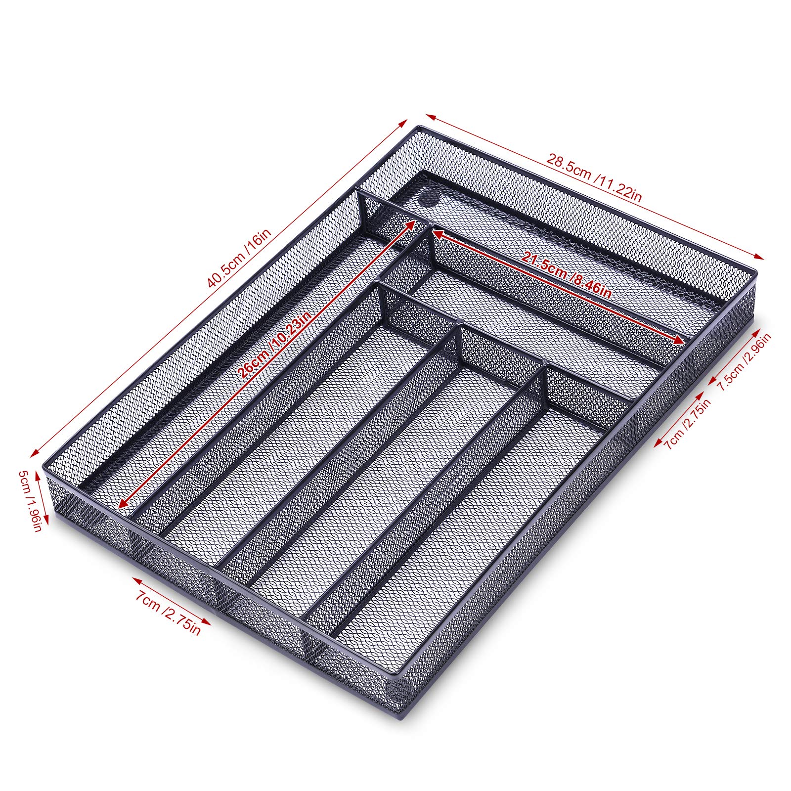 6-Compartment Mesh Desk Drawer Organizer - Black Office Supplies Tray for Stationery, Makeup & Small Items | Perfect for Home, Office & School Organization