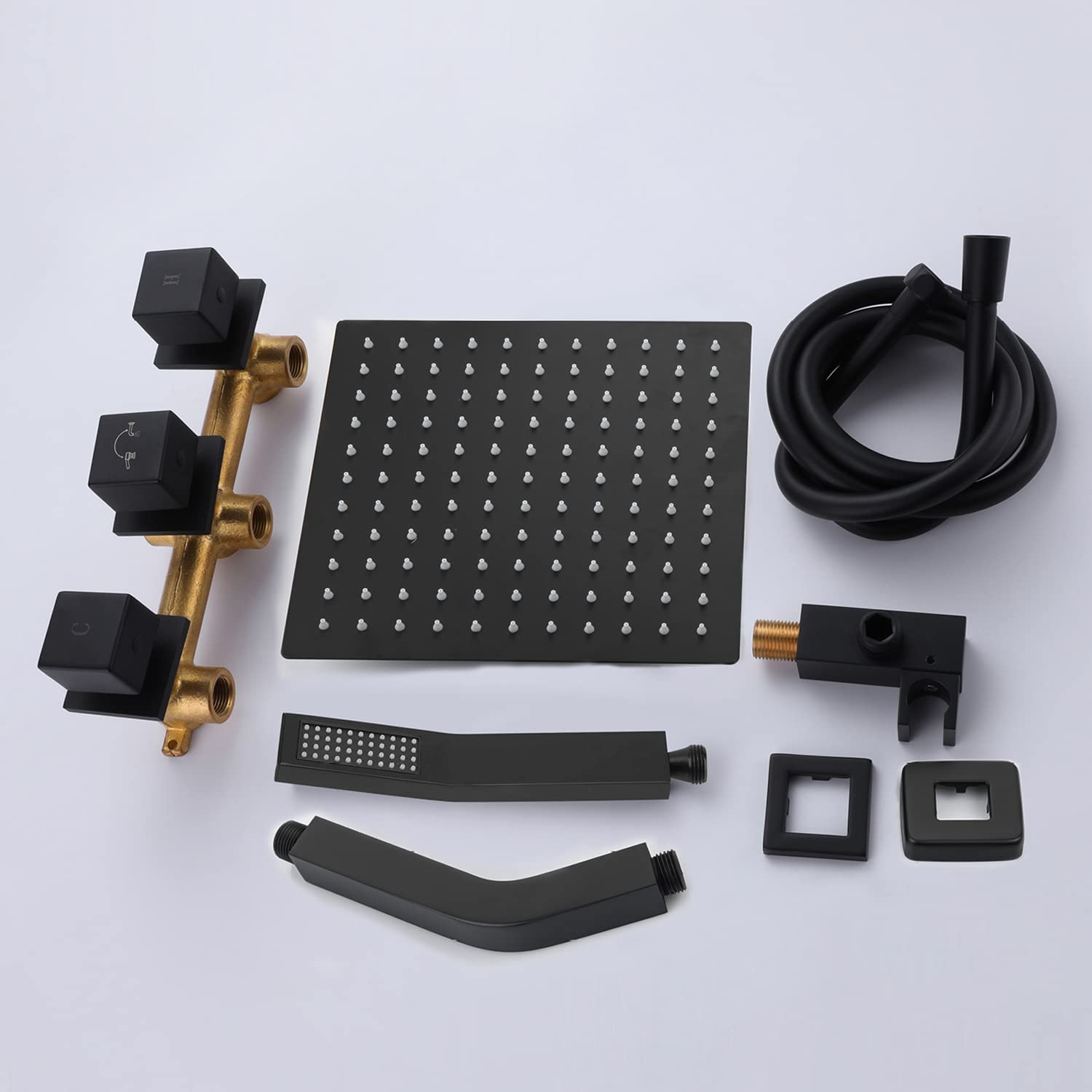 Matte Black 3-Handle Tub Shower Faucet System - High Flow Rain Shower Head & Handheld Spray Combo with Wall Mount Trim Kit & Valve | Perfect for Modern Bathroom Renovations & Spa-Like Shower Experience