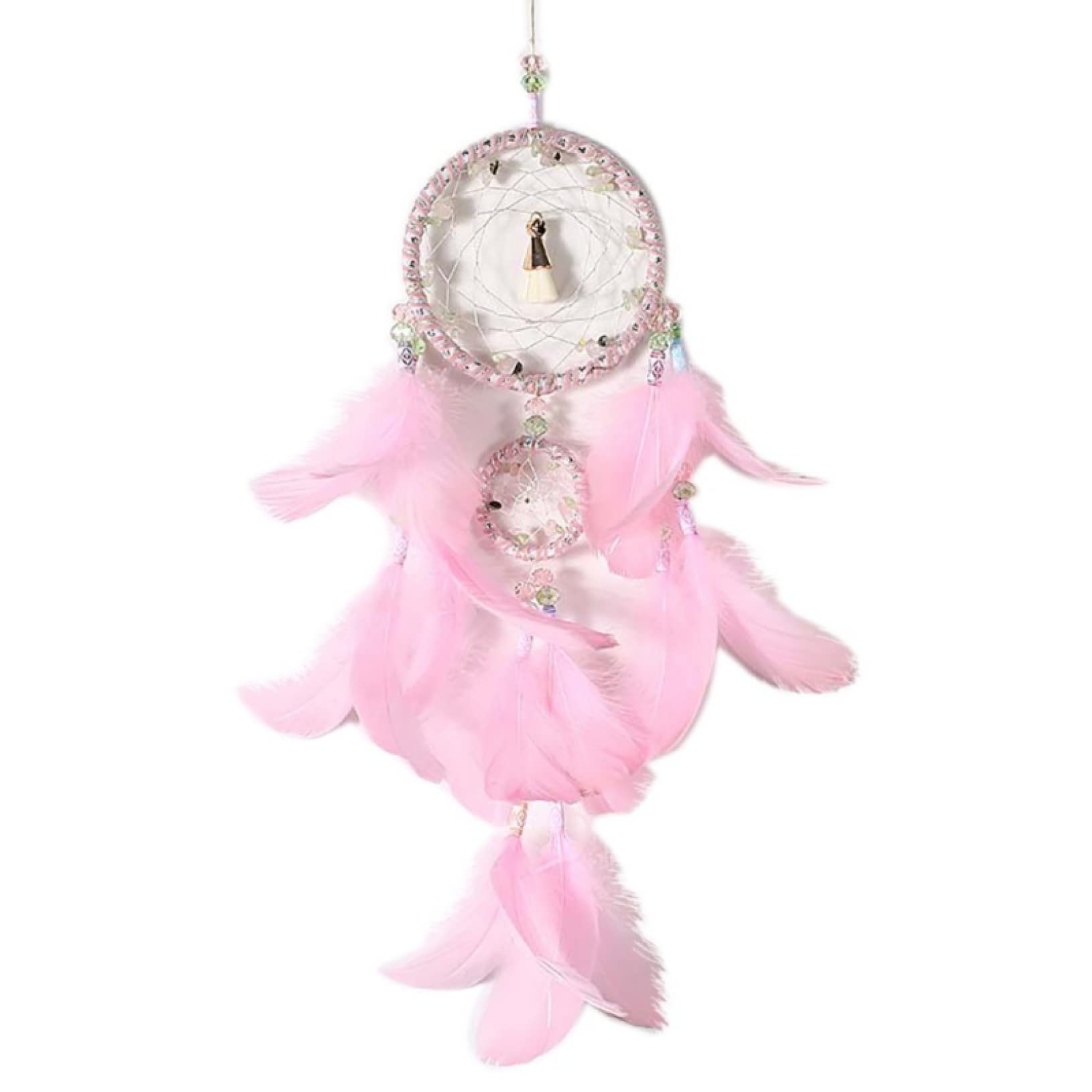 Handmade Mini Car Dream Catcher Wind Chimes with Natural Feathers & Beads - Boho Chic Wall Hanging Decor for Bedroom, Nursery, Car Mirror (Gift Idea for Women)
