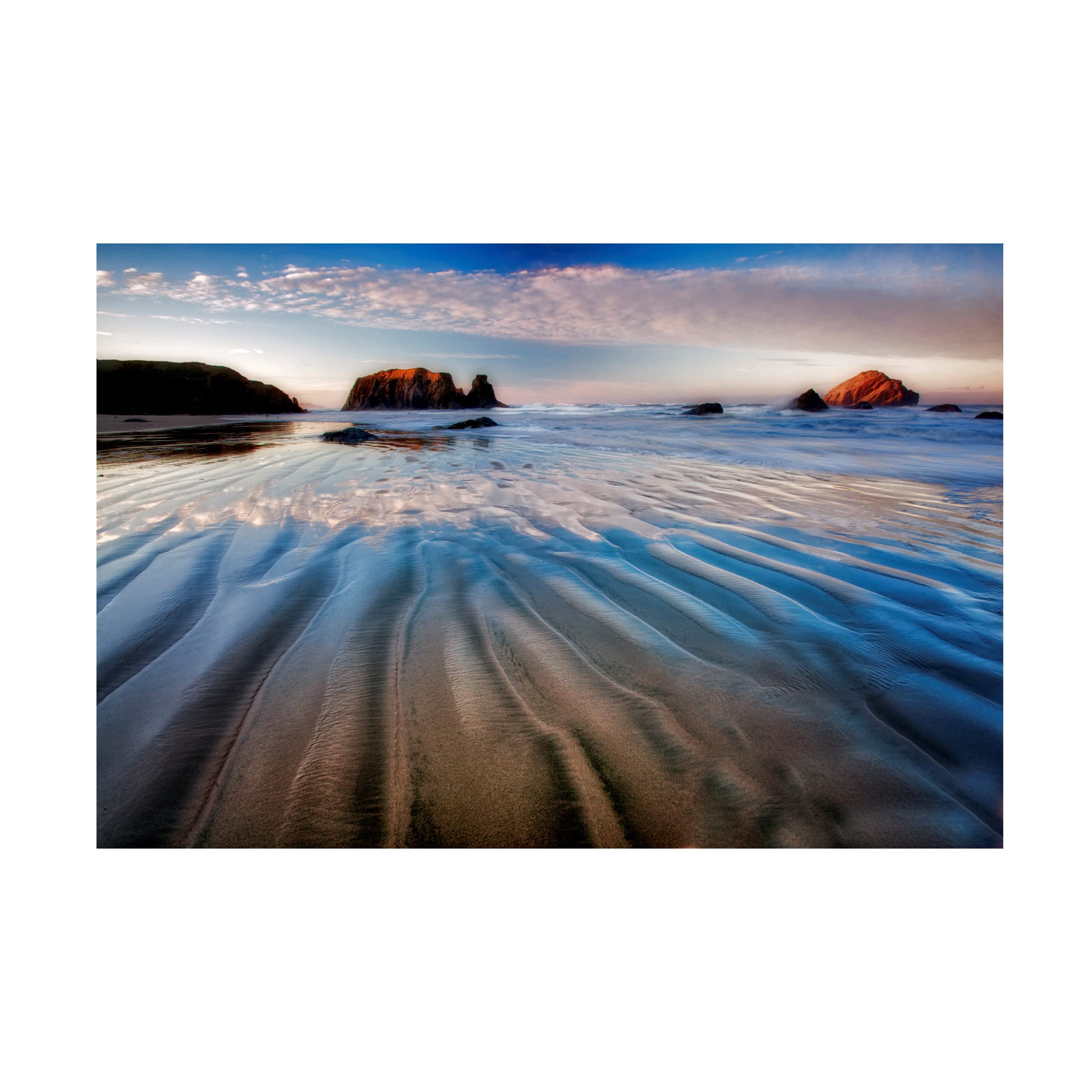 Trademark Fine Art 'Beach 1' Canvas Wall Art Print by Dennis Frates - Coastal Beach Sunset Painting for Living Room, Bedroom & Office Decor