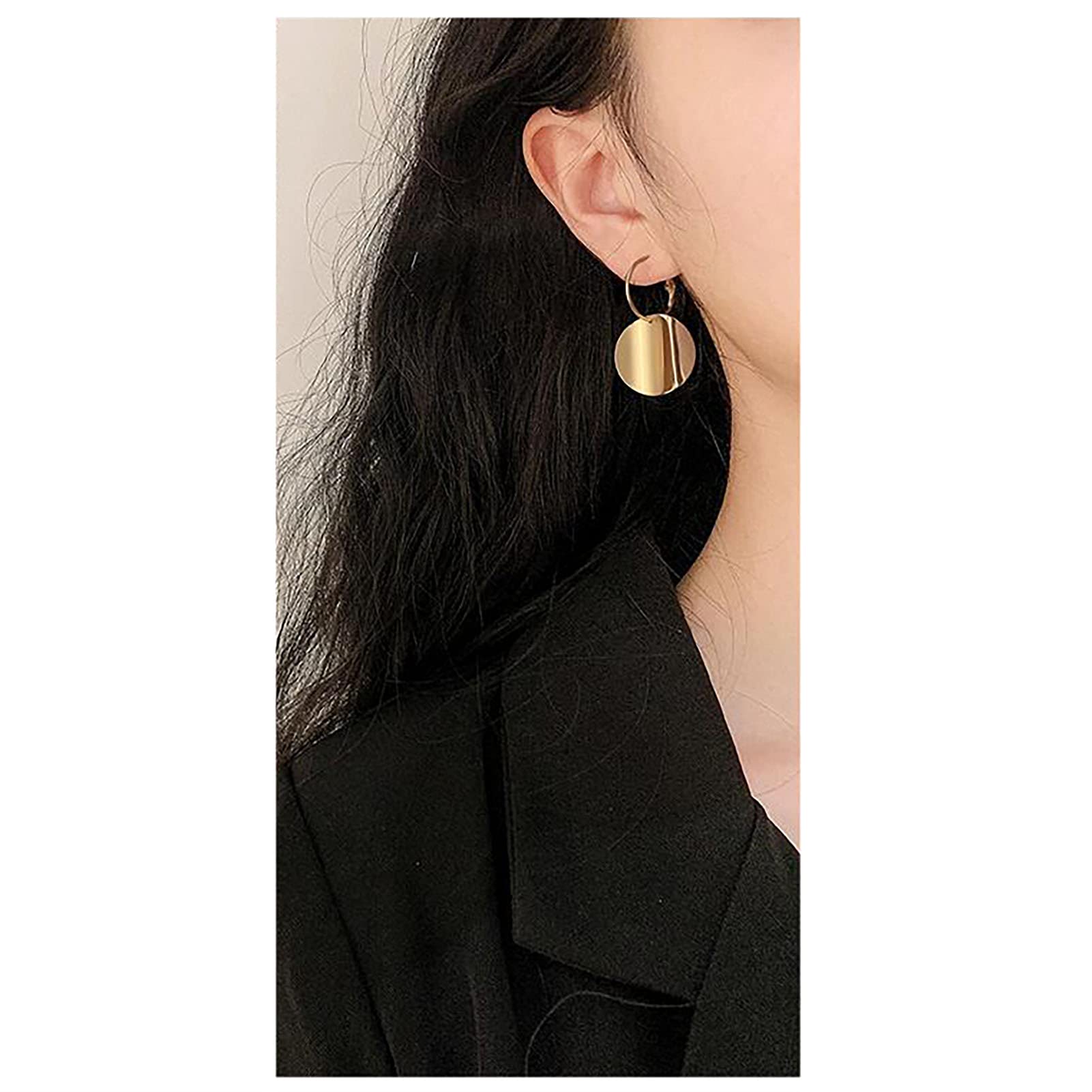 Gold Plated Dangle Drop Earrings for Women - Trendy Hoop Round Funky Simple Fashion Jewelry - Perfect Birthday, Daily Wear & Party Gift