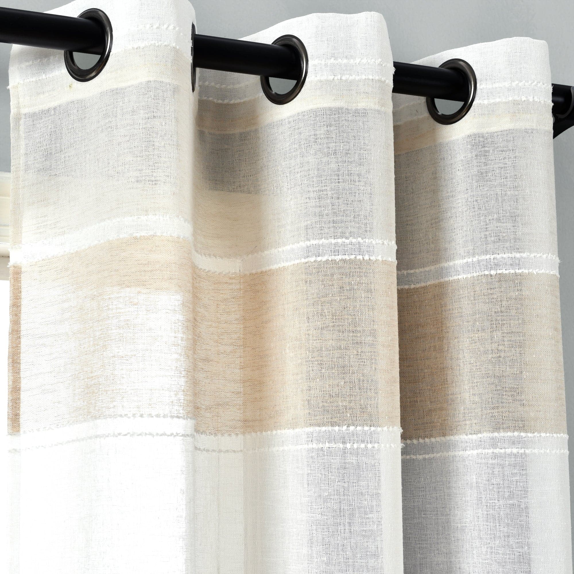 Textured Stripe Grommet Sheer Window Curtain Panel Set - Light Filtering Modern Drapes for Living Room, Bedroom & Office - 2 Panels 84 Inch Length