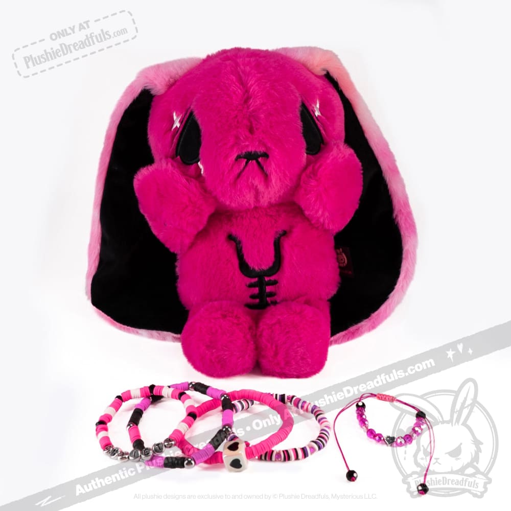 Plushie Dreadfuls Pink Anxiety Rabbit Stacking Friendship Bracelet - Cute Stress Relief Gift for Women, Girls | Anxiety Awareness, Self-Care, BFF Matching Jewelry