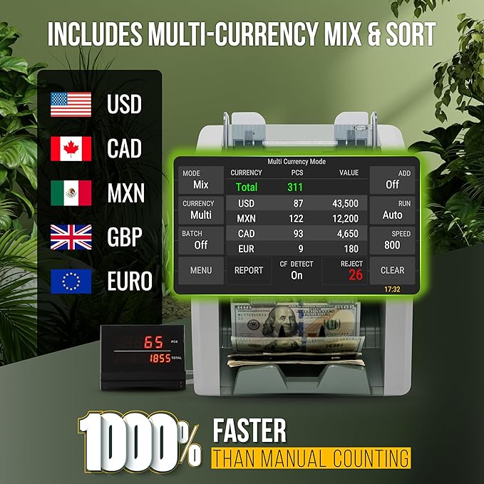 Kolibri B SGN Signature 2 Pocket Mixed Bill Counter, Sorter & Reader - High Speed Money Counting Machine for Cashiers & Banks | Perfect for Retail Stores, Banks & Business Offices