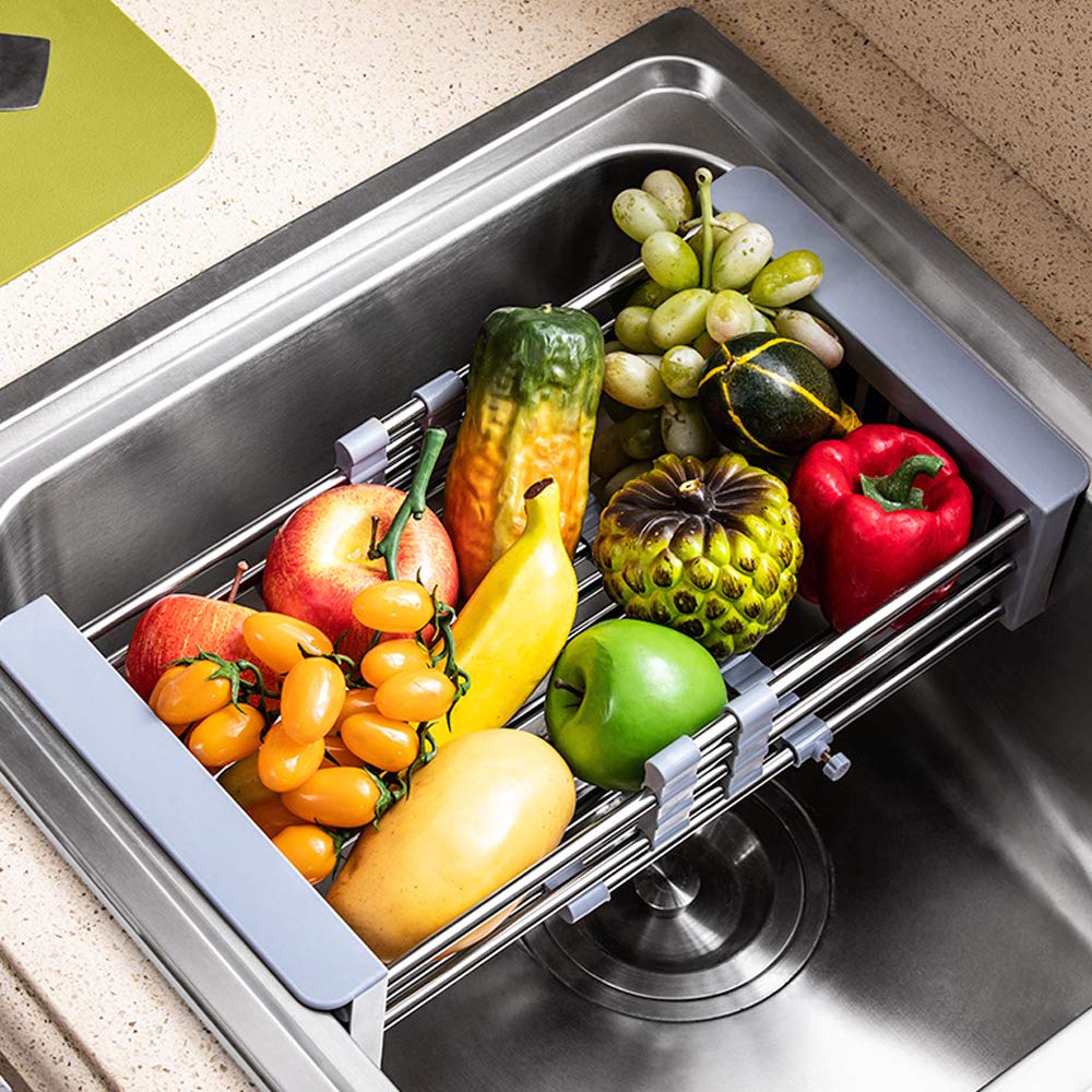 Adjustable Stainless Steel Retractable Kitchen Sink Drain Rack - Widened Edge & Reinforced Design for Dish Drying - Perfect for Small Spaces, RV Kitchens & Compact Households