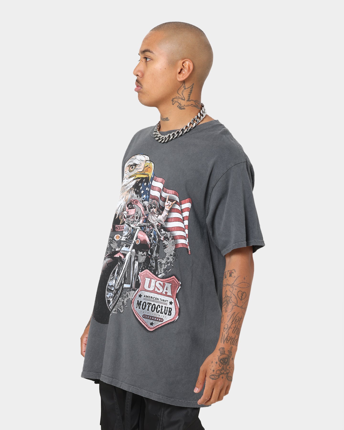 American Thrift Eagle Moto Club Vintage T-Shirt - Off Black | Biker Motorcycle Riding Gear & Retro Streetwear for Men