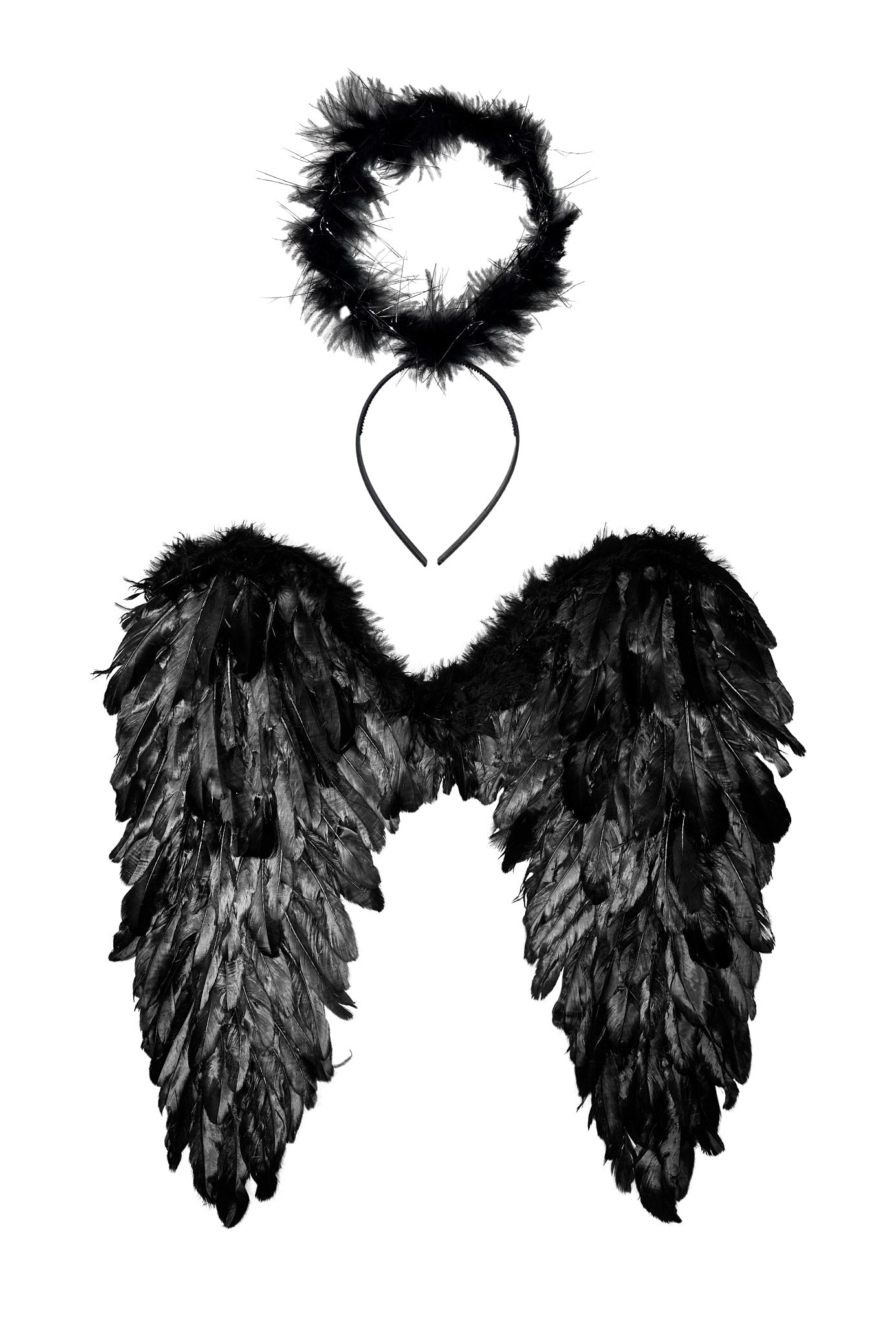 Black Angel Wings & Halo Costume Accessories for Halloween, Cosplay, and Photo Shoots