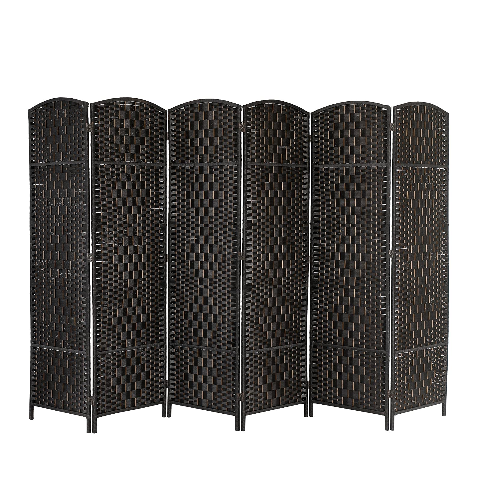 6FT Folding Room Divider - Extra Wide 6 Panel Woven Rattan Privacy Screen, Freestanding Partition for Home & Office (Black Brown) | Perfect for Living Room, Bedroom Separation and Office Space Division