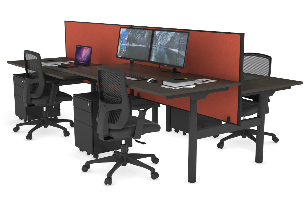 Flexi Premium 4-Person Height Adjustable H Bench Workstation - Black Frame (1600L x 800W) with Cable Management | Ideal for Office, Coworking Spaces & Home Workstations
