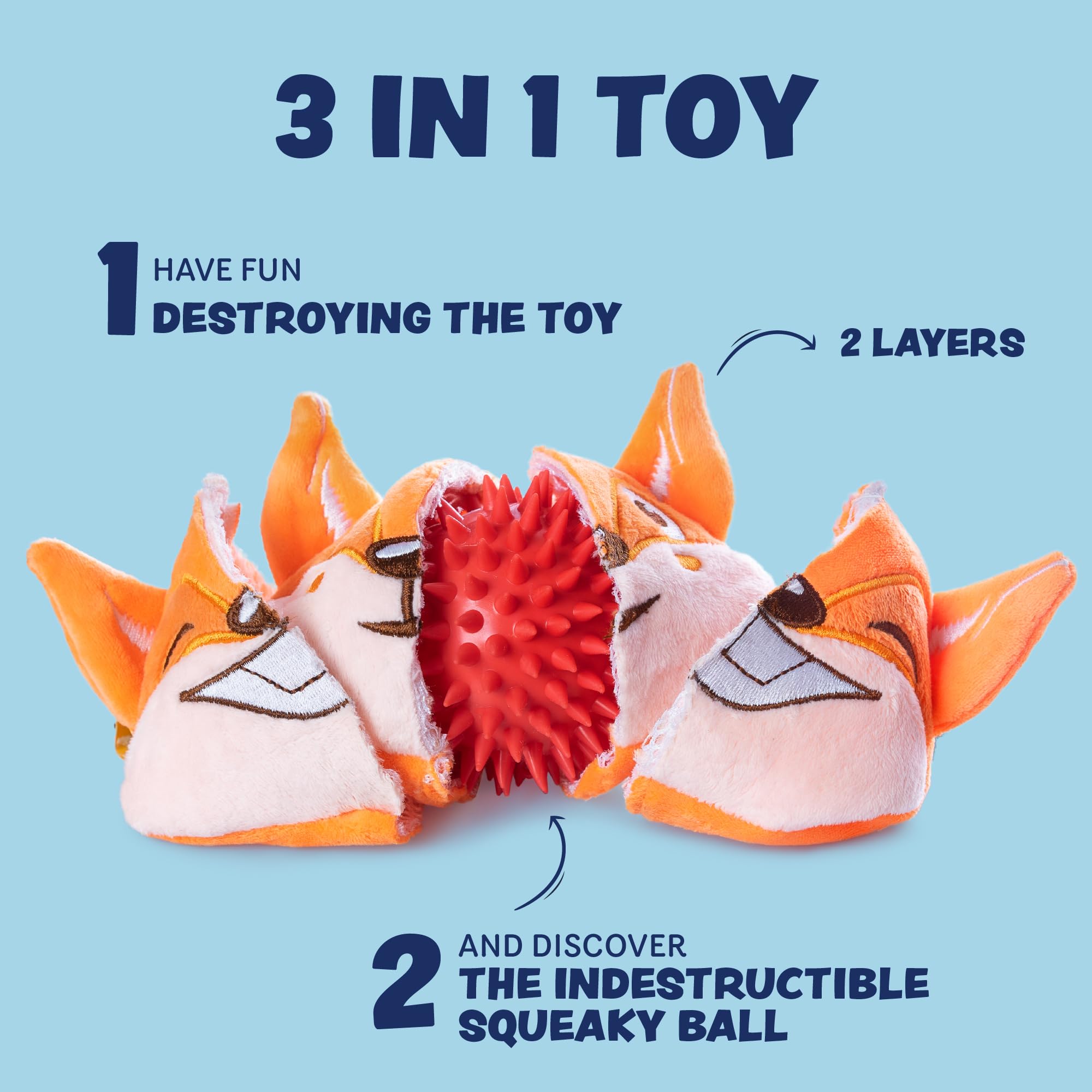 Durable 3-in-1 Squeaky Dog Toys for Aggressive Chewers - Interactive Chew Toys for Small, Medium & Large Dogs - Puppy Teething Relief Toy (Orange) - Perfect for Indoor Play, Outdoor Fetch & Training Sessions