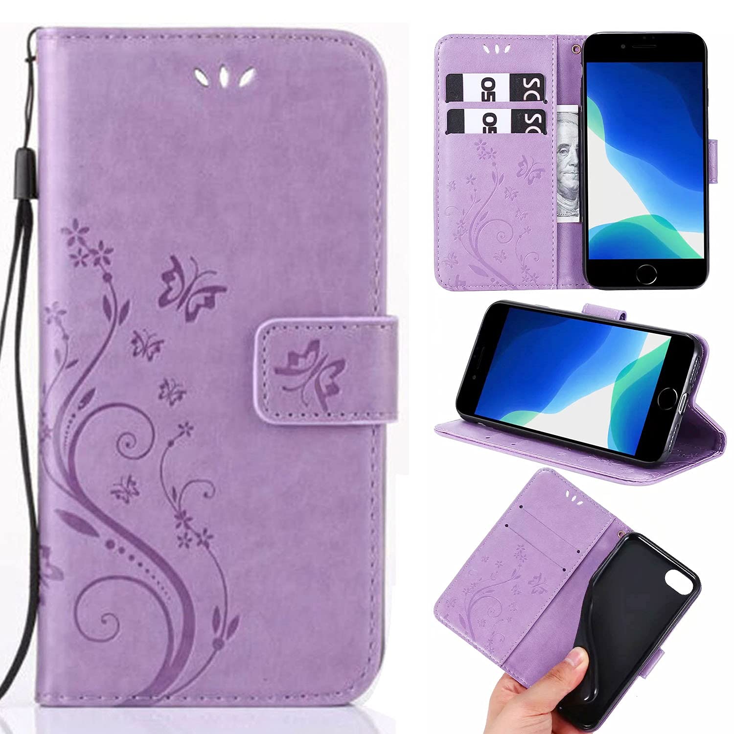 Premium Leather Wallet Case for iPhone SE (2020/2022) - Magnetic Flip Cover with Card Holder | Slim Protective Phone Case for Women & Men | Perfect for Work, Travel & Everyday Use (4.7 inch)