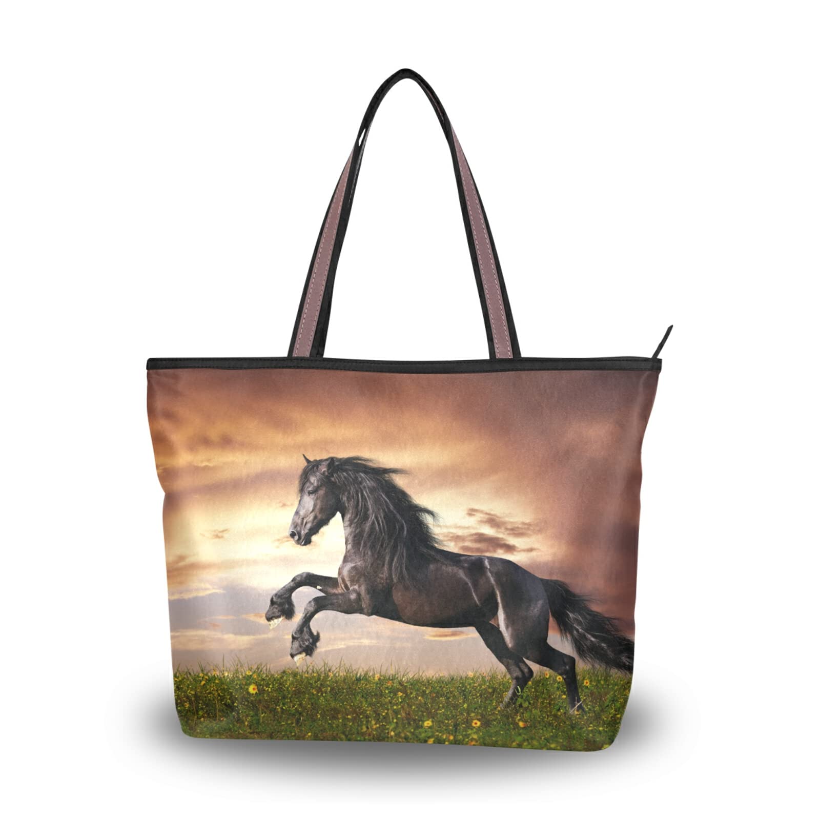 Stylish Arabian Horse Print Tote Bag for Women - Large Capacity Zipper Grocery Bag, Durable Shopping Purse (2 Sizes) - Perfect for Daily Use, Beach Trips & Farmers Market