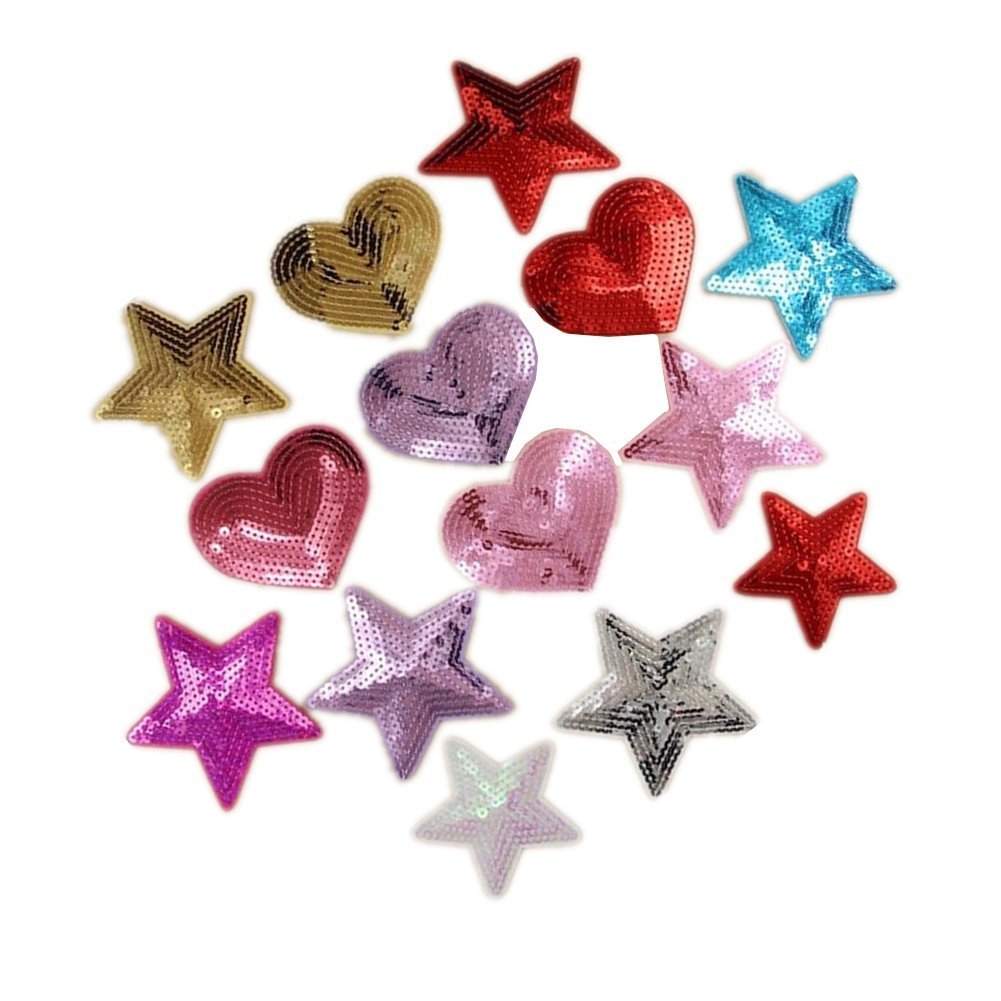 10 Pack Shiny Heart Sequins Iron On Embroidered Patches for DIY Clothing, Bags, Hats - Multi Color Sewing Applique for Costumes, Crafts & Fashion Accessories