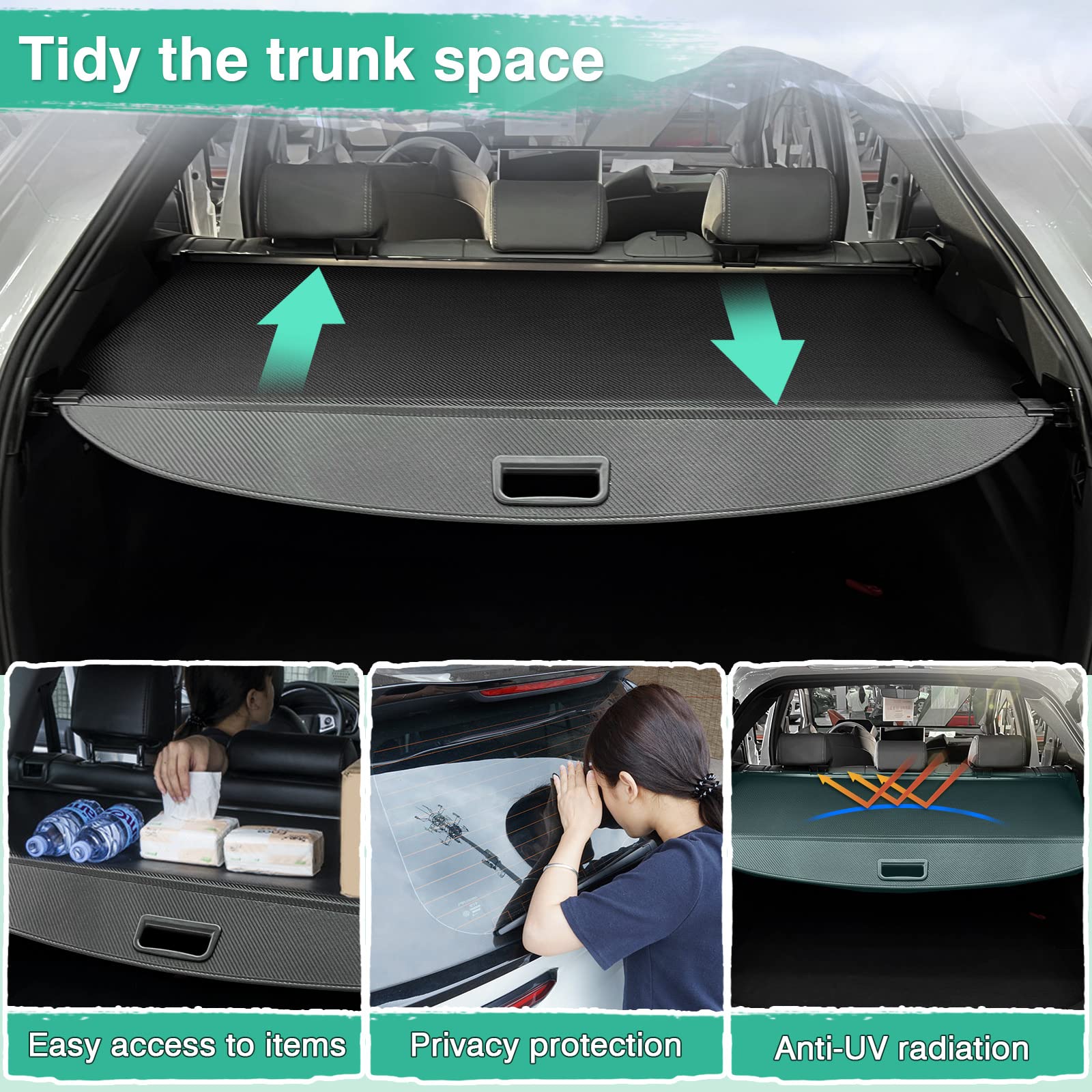 Powerty Retractable Cargo Cover for Buick Envision 2021-2024 - Black Trunk Shade Protector | Durable Car Accessories for Luggage Protection & Privacy | Perfect for Road Trips, Grocery Hauling & Outdoor Adventures