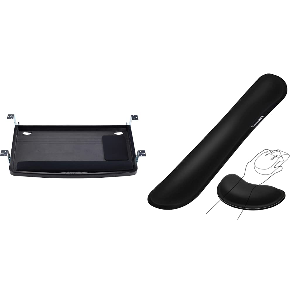Kensington Ergonomic Keyboard Drawer & Gimars Upgraded Gel Memory Foam Wrist Rest Set - Keyboard Wrist Support & Mouse Pad Cushion for Office & Gaming (Black) | Comfortable Typing & Computer Work Accessories