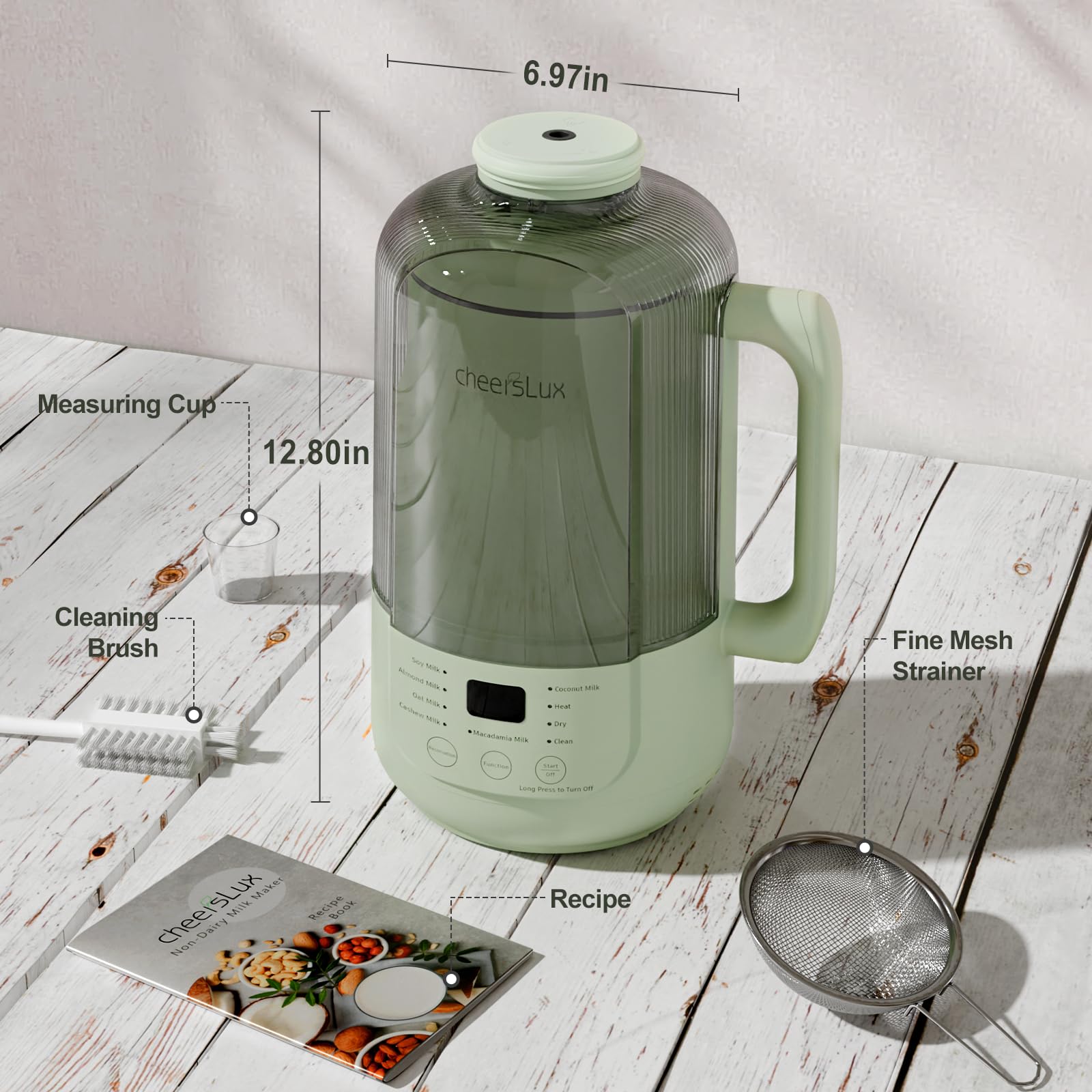 **CheersLux 40oz Nut Milk Maker - Low Noise 9-in-1 Automatic Soy Milk Machine for Almond, Oat & Plant-Based Milk - 3-Min Cold Press, Delay Start & Auto Clean - Perfect for Vegan, Dairy-Free & Healthy Lifestyles**    *(Use Cases: Ideal for homemade almond milk, oat milk, soy milk, and other plant-based beverages. Great for vegan diets, lactose intolerance, and healthy meal prep.)*