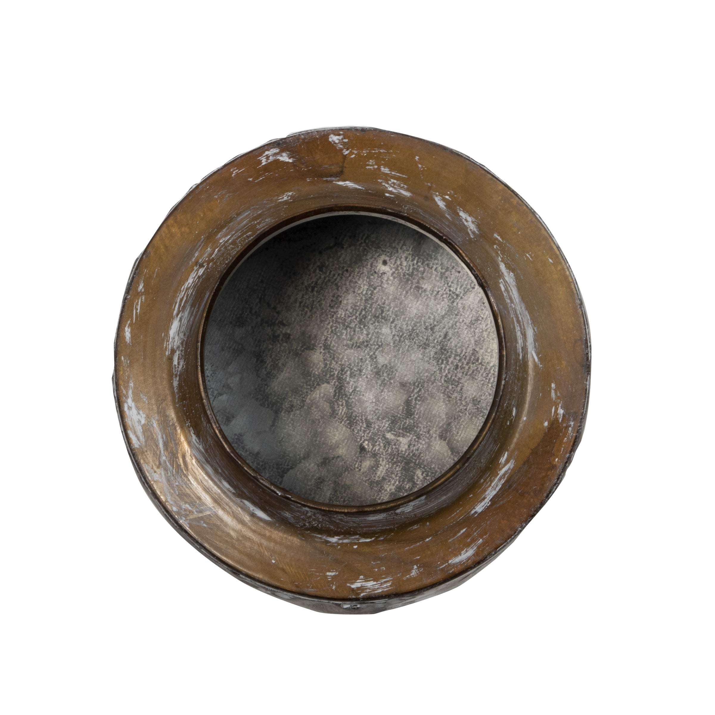 Rustic Whitewashed Floral Galvanized Metal Decorative Vase - Medium Brass Farmhouse Style Home Decor for Living Room, Bedroom, or Wedding Centerpiece