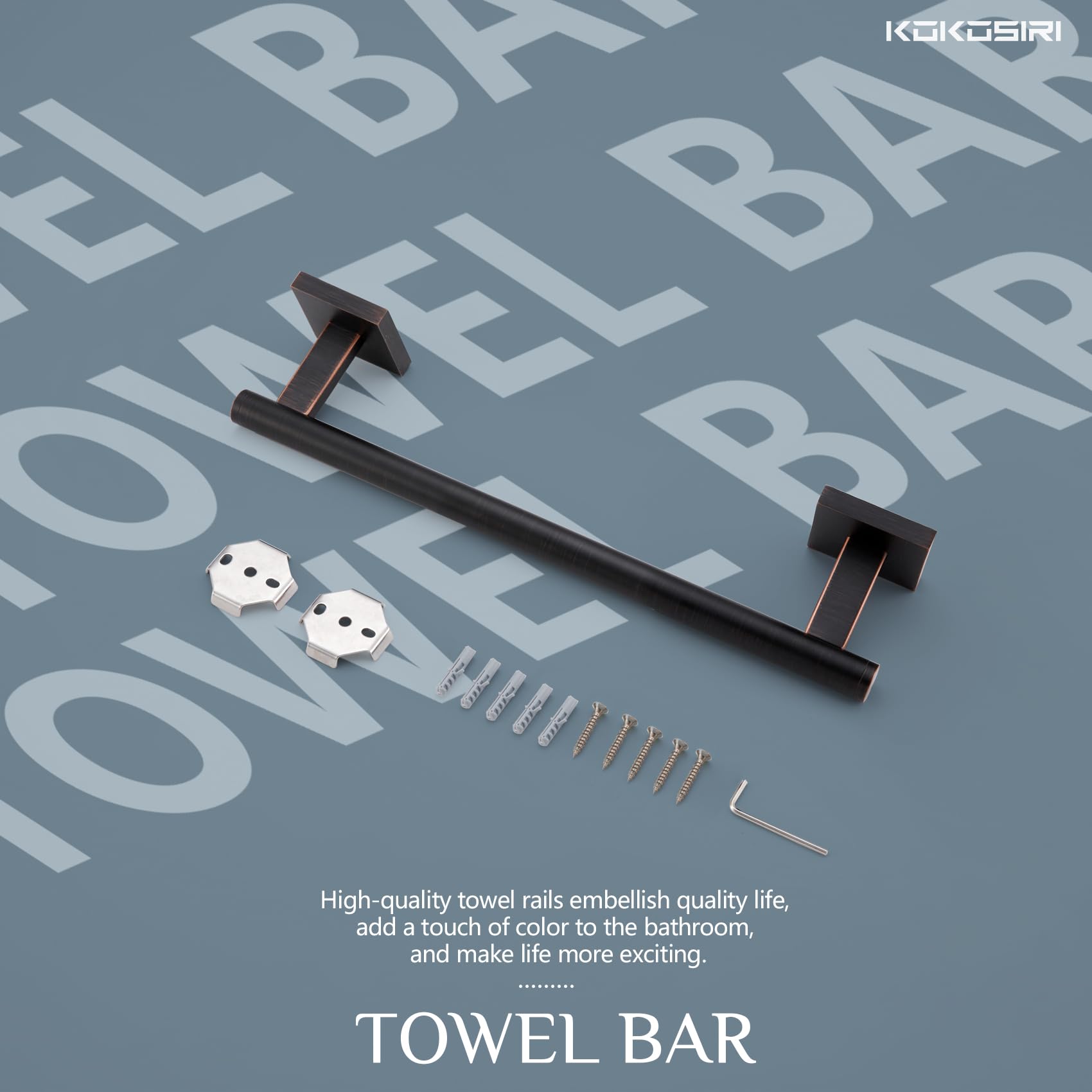 KOKOSIRI 16 Inch Oil Rubbed Bronze Stainless Steel Towel Bar - Bathroom & Kitchen Towel Holder with Rustproof Design (B4005ORB-L16) - Perfect for Hanging Hand Towels in Bathrooms, Kitchens, and Cabinets