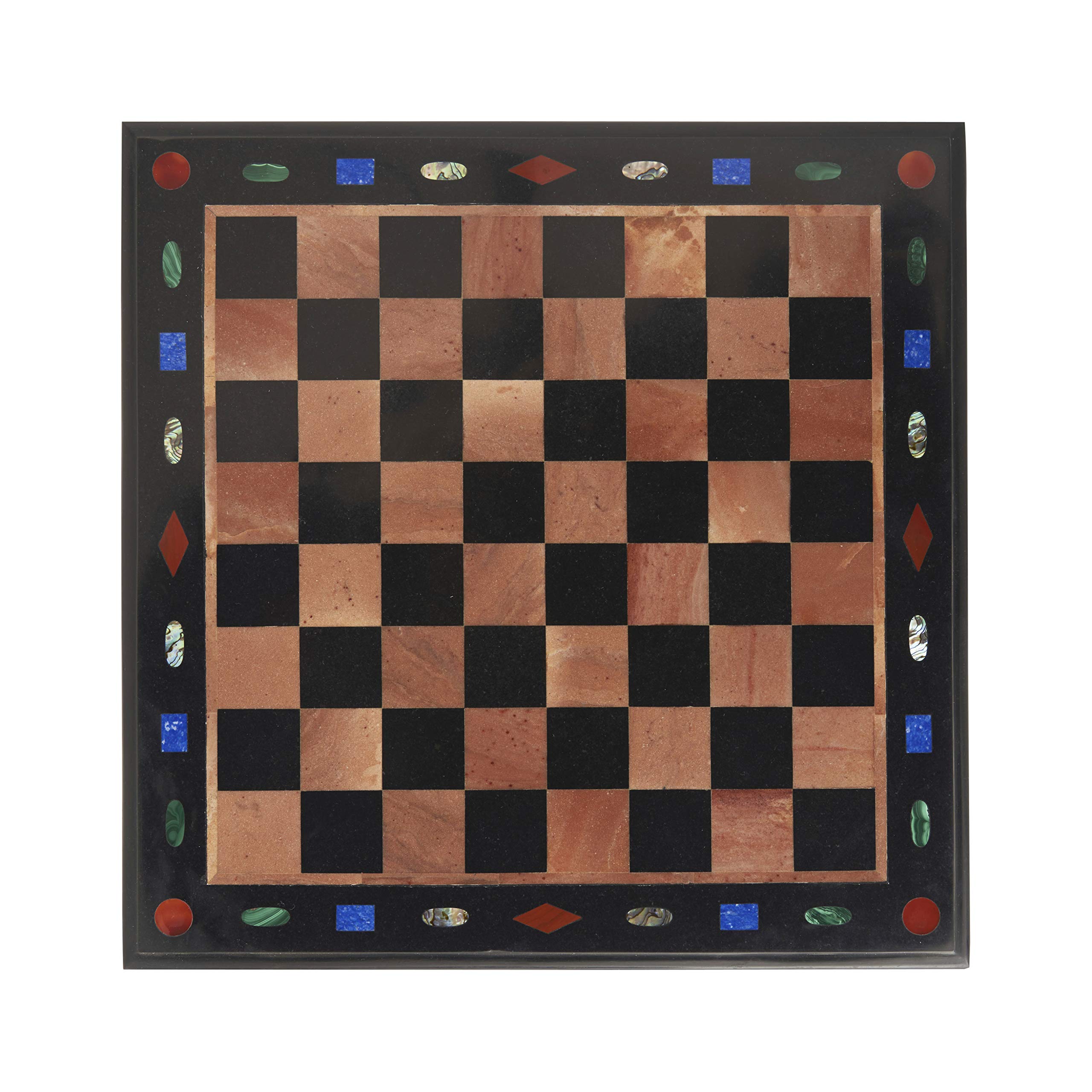 Queenza 15x15 Inch Luxury Marble Chess Board - White & Black Tournament Chess Set with Gemstone Inlays - Weighted Chess Board for Adults & Kids - Perfect for Home Decor, Game Room, Office & Gifts