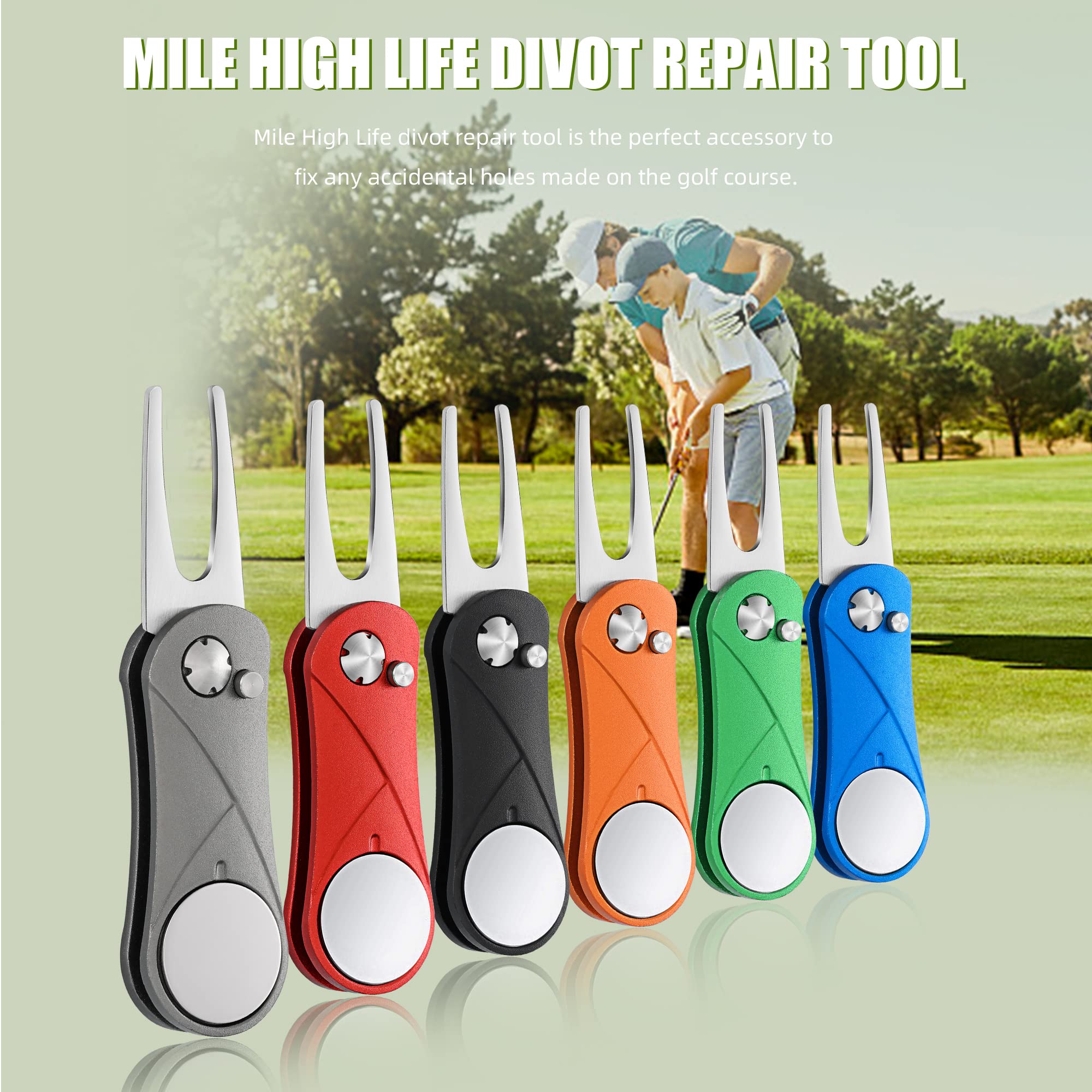 Premium All-Metal Foldable Golf Divot Repair Tool with Magnetic Ball Marker | Pop-Up Button Design | Durable Golf Accessories for Men | Perfect for Course Maintenance & Practice Sessions