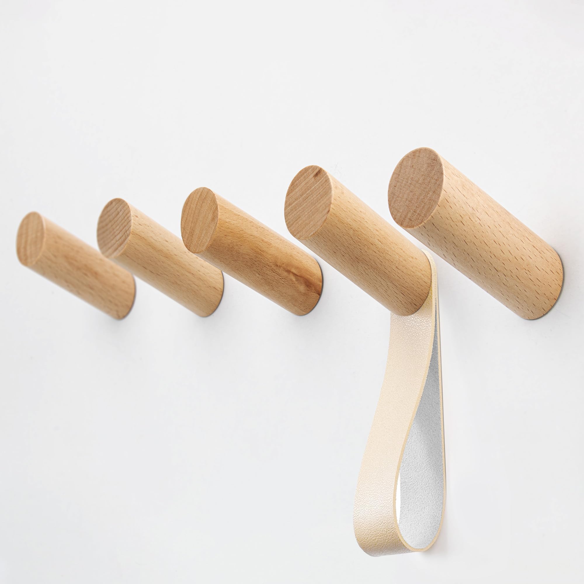 5 Pack Rustic Wooden Wall Hooks - No Damage Adhesive Coat Hangers for Hats, Clothes, Towels & Backpacks | Decorative Wall Mount Organizer for Entryway, Bedroom, Bathroom & Closet Storage