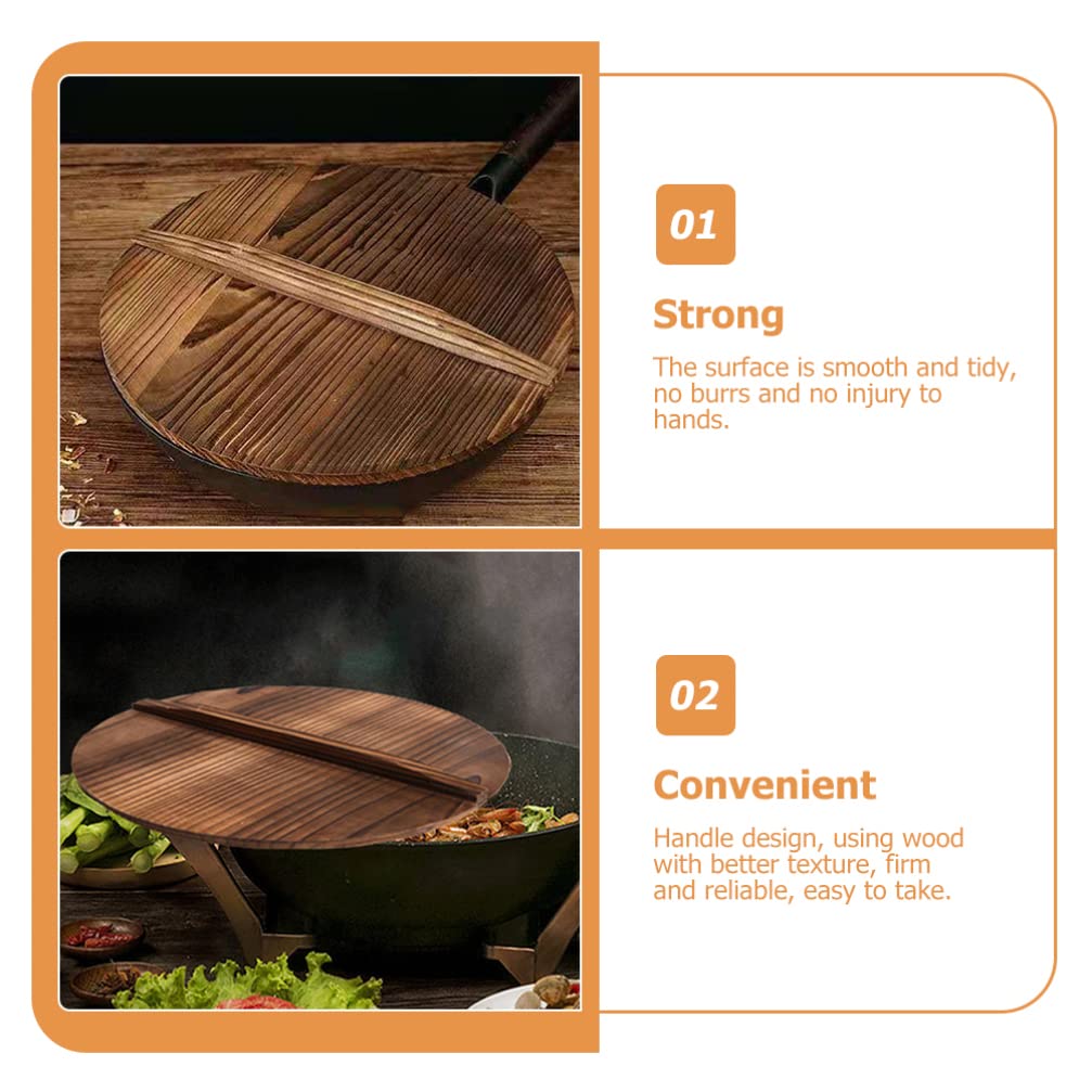 **ERINGOGO 12.6-Inch Wooden Otoshibuta Lid for Cast Iron Wok, Fry Pan & Skillet – 32cm Diameter with Handle – Durable Kitchen Tool Accessory for Simmering, Steaming & Braising**