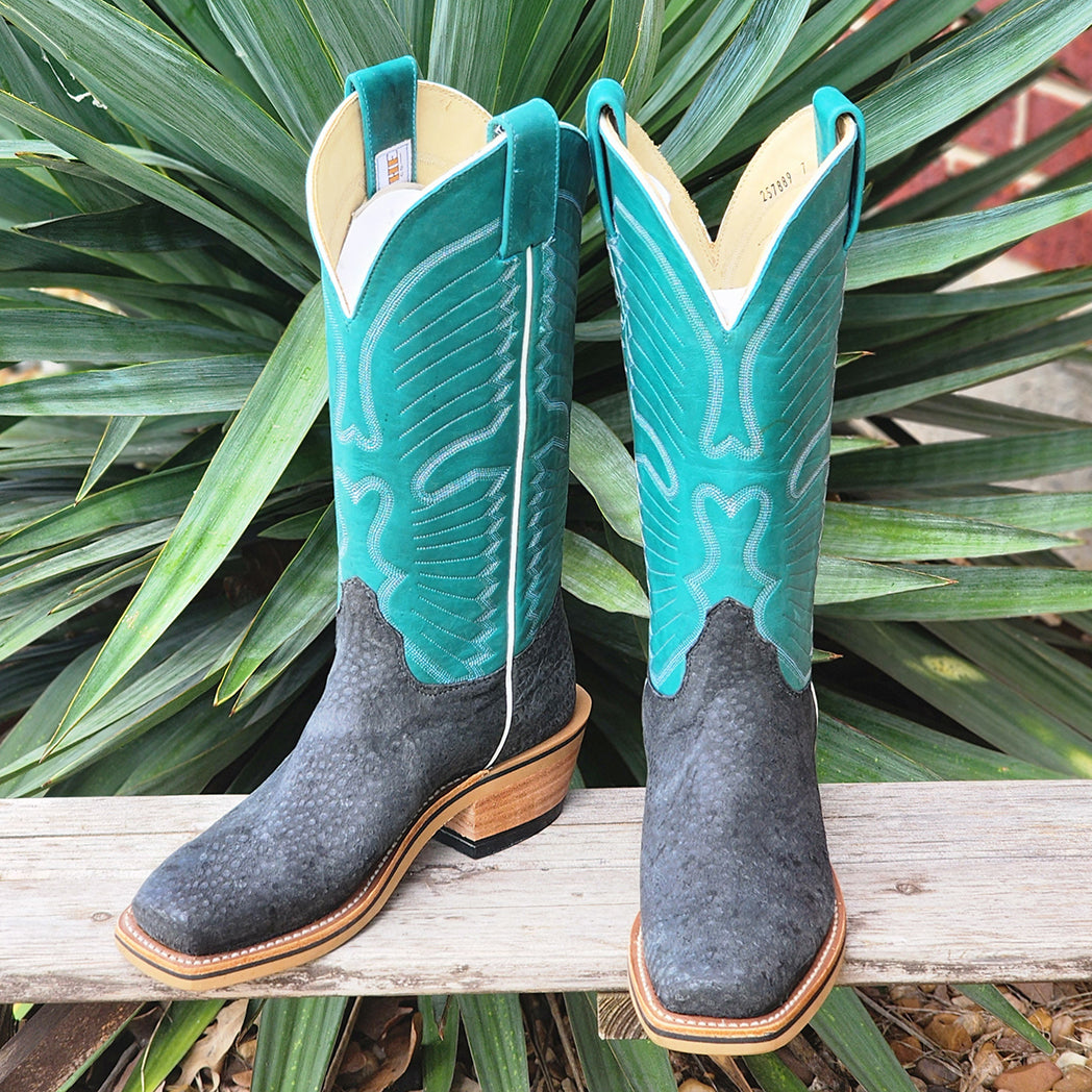 Anderson Bean Olathe Women's Turquoise & Dark Grey Carpincho Cowboy Boots - Stylish Western Footwear for Rodeo, Country Dancing & Everyday Wear