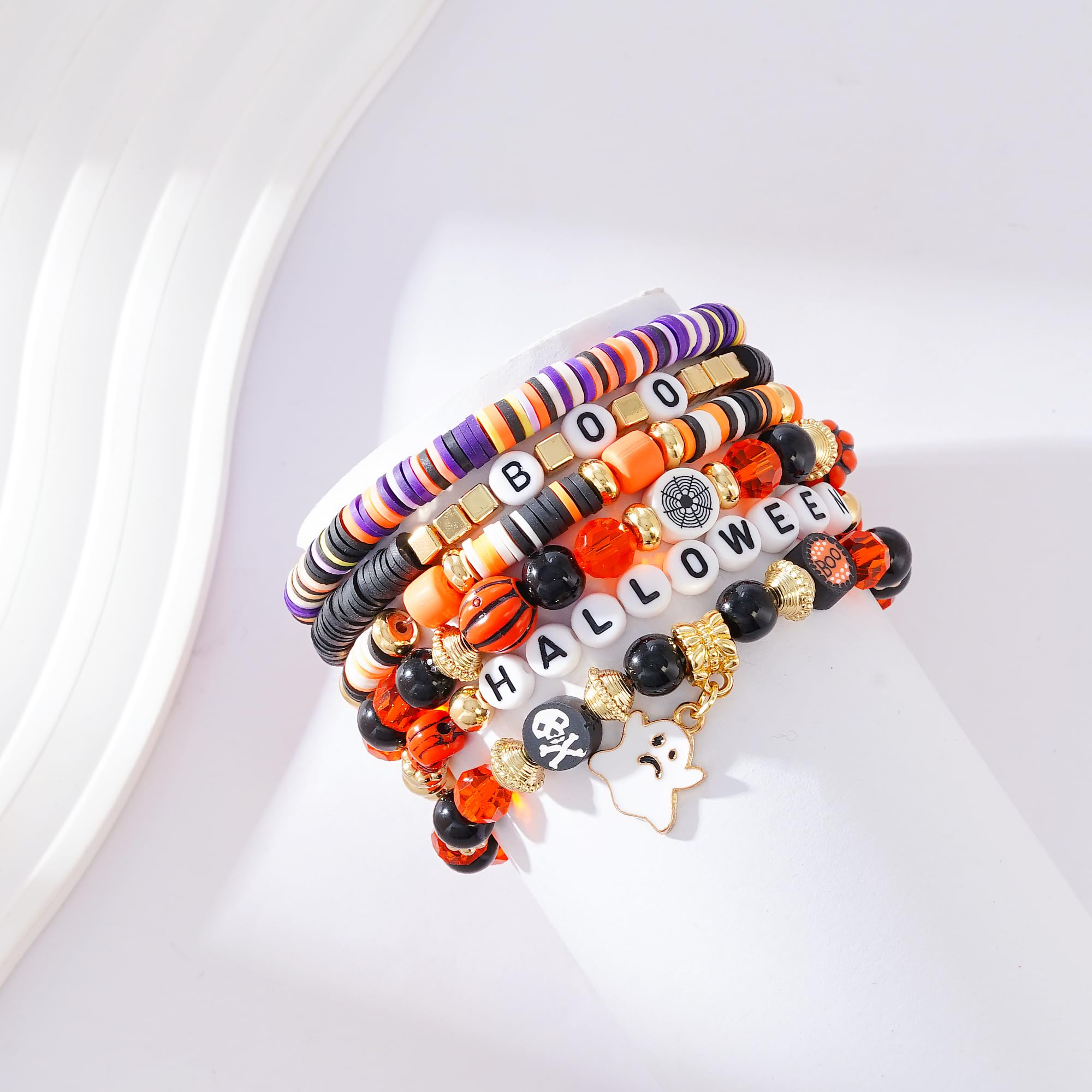 Women's Summer Surfer Heishi Beaded Bracelet Set - Stackable Gold Clay Polymer Stretch Bracelets for Layering - Perfect for Beach, Vacation & Boho Fashion Jewelry