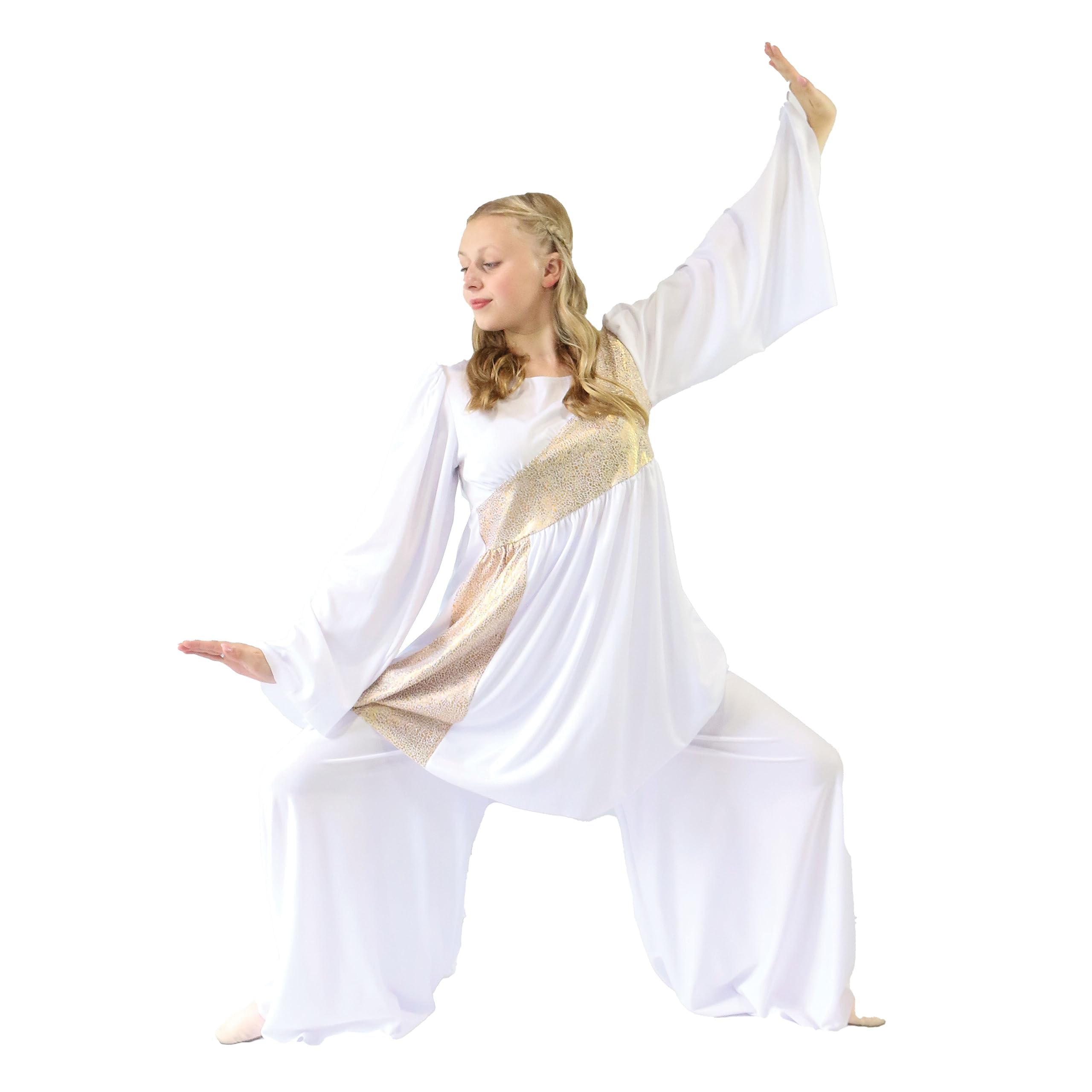 Shimmery Asymmetrical Praise Dance Tunic for Women with Bell Sleeves | Worship Dance Costume | Church Performance Outfit | Perfect for Gospel Choir, Sunday Service & Christian Dance Ministry