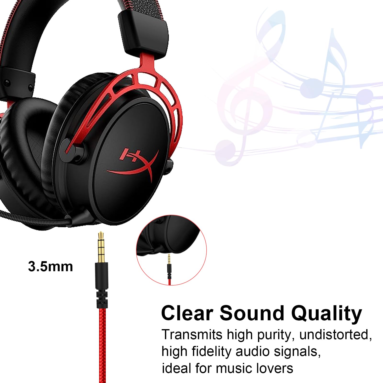 HyperX Cloud Alpha & Mix Gaming Headset Replacement Cable with Mute & Volume Control - 6.6ft Red Braided Cord for Logitech G933 G633 G935 G635 Headsets - Perfect for PC Gaming & Streaming Setup