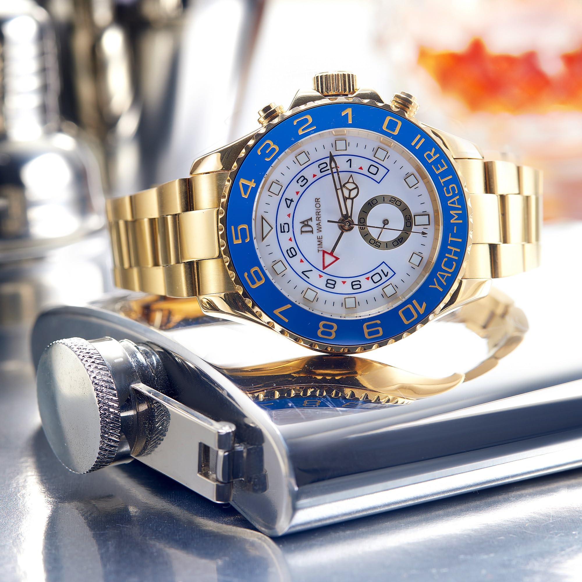 Men's Chronograph Watch with Rotatable Bezel - 44mm Sapphire Crystal Glass, Stainless Steel Band & Automatic Movement - Perfect for Sports, Outdoor Adventures & Formal Occasions