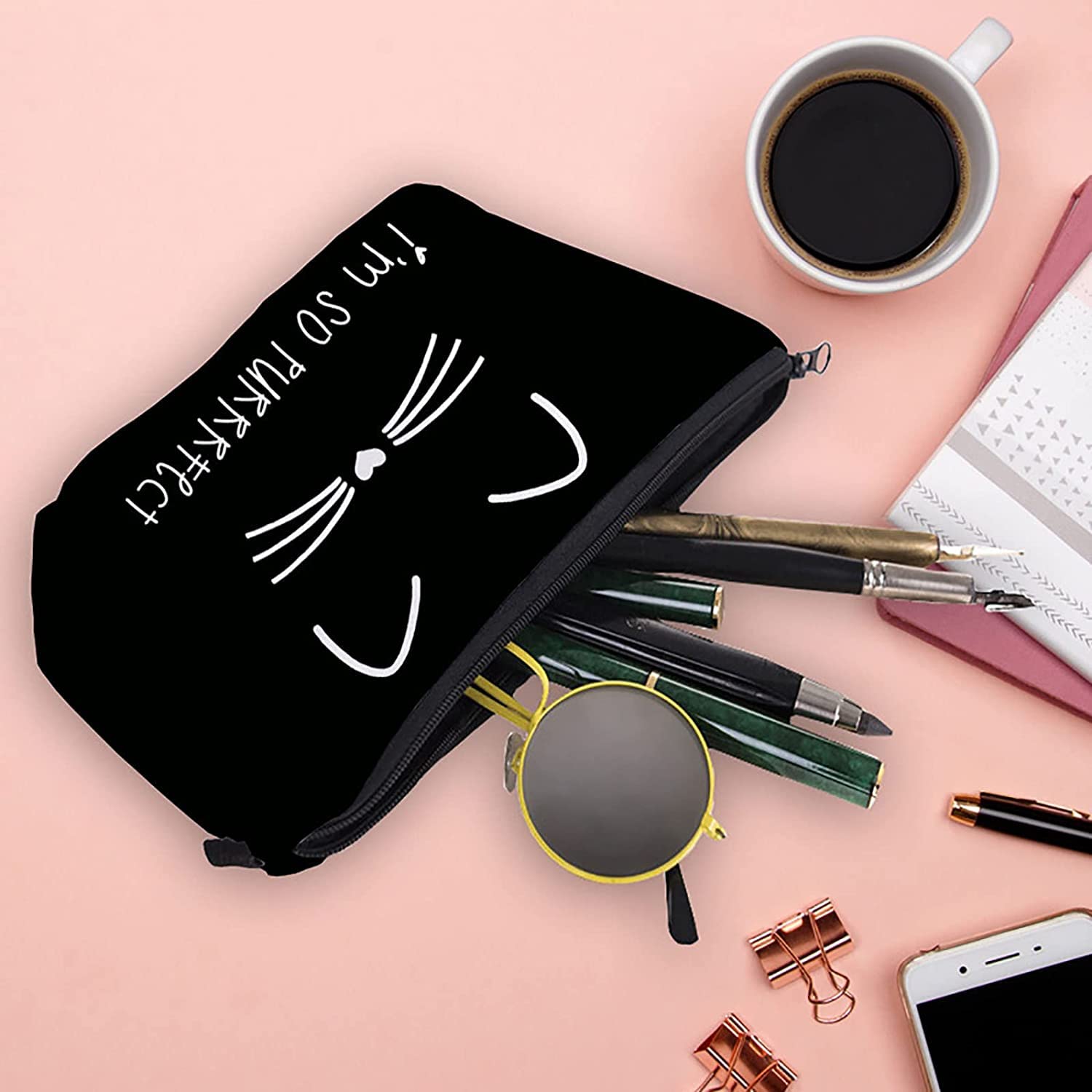2PCS Smile Cat Makeup Bag Set for Women - Waterproof Cosmetic Pouch & Travel Brush Organizer - Perfect for Travel, Gym, and Daily Essentials Storage