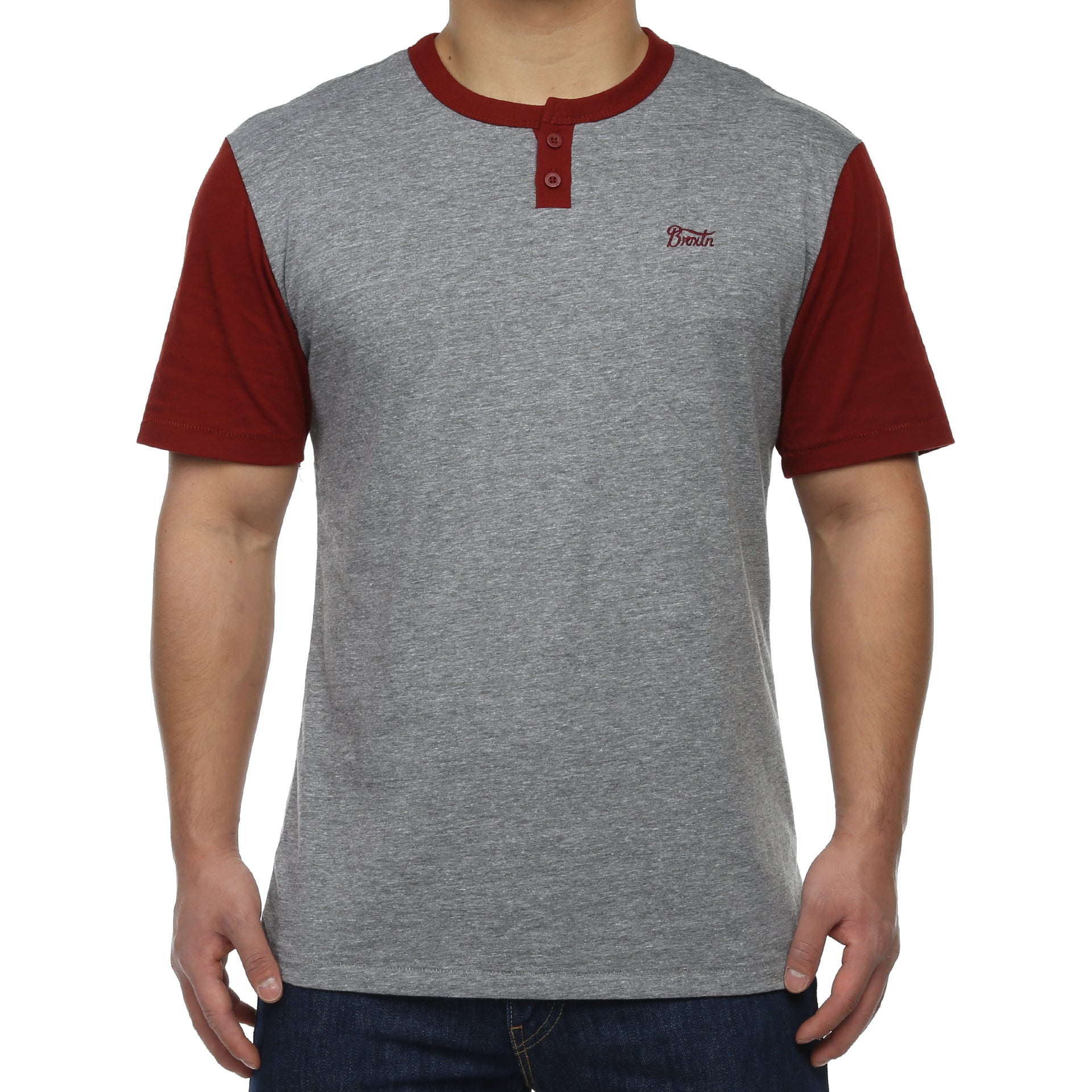 Brixton Potrero Henley Shirt for Men - Soft Heather Grey Cotton Tee - Casual & Comfortable Wear for Everyday Outfits