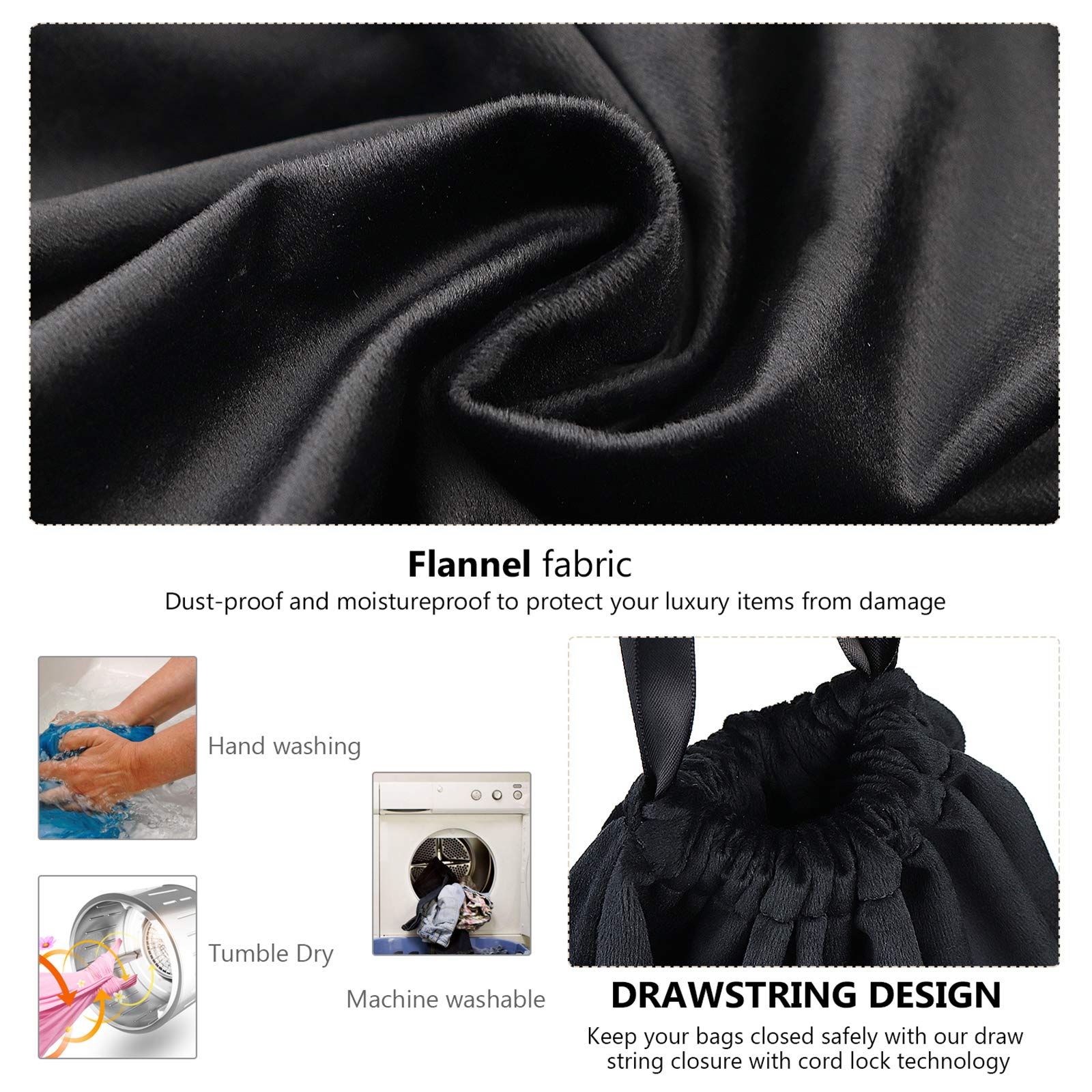 PlasMaller 2-Pack Dustproof Storage Bags with Clear View Window - Waterproof Flannel Drawstring Pouches for Handbags, Purses, Shoes & Boots (21.6
