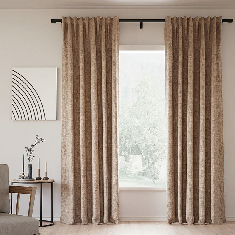 Linen Blackout Curtains with Back Tab - Modern Aegean Blue Custom Drapes for Bedroom & Living Room | Noise Reducing & Thermal Insulated Window Treatments