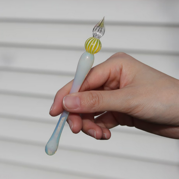 Japanese Glass Dip Pen - Lemon Stripe & White Opal | Elegant Calligraphy Writing Tool | Perfect Gift for Writers, Artists & Stationery Lovers | Ideal for Lettering, Journaling & Creative Projects