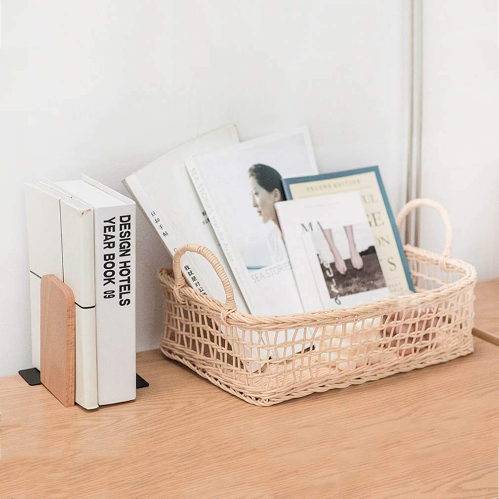 Handwoven Storage Baskets with Handles - Woven Fruit Basket & Rectangle Desktop Organizer for Home Decor, Grocery Storage, Toy Organization | Perfect for Kitchen, Living Room & Nursery