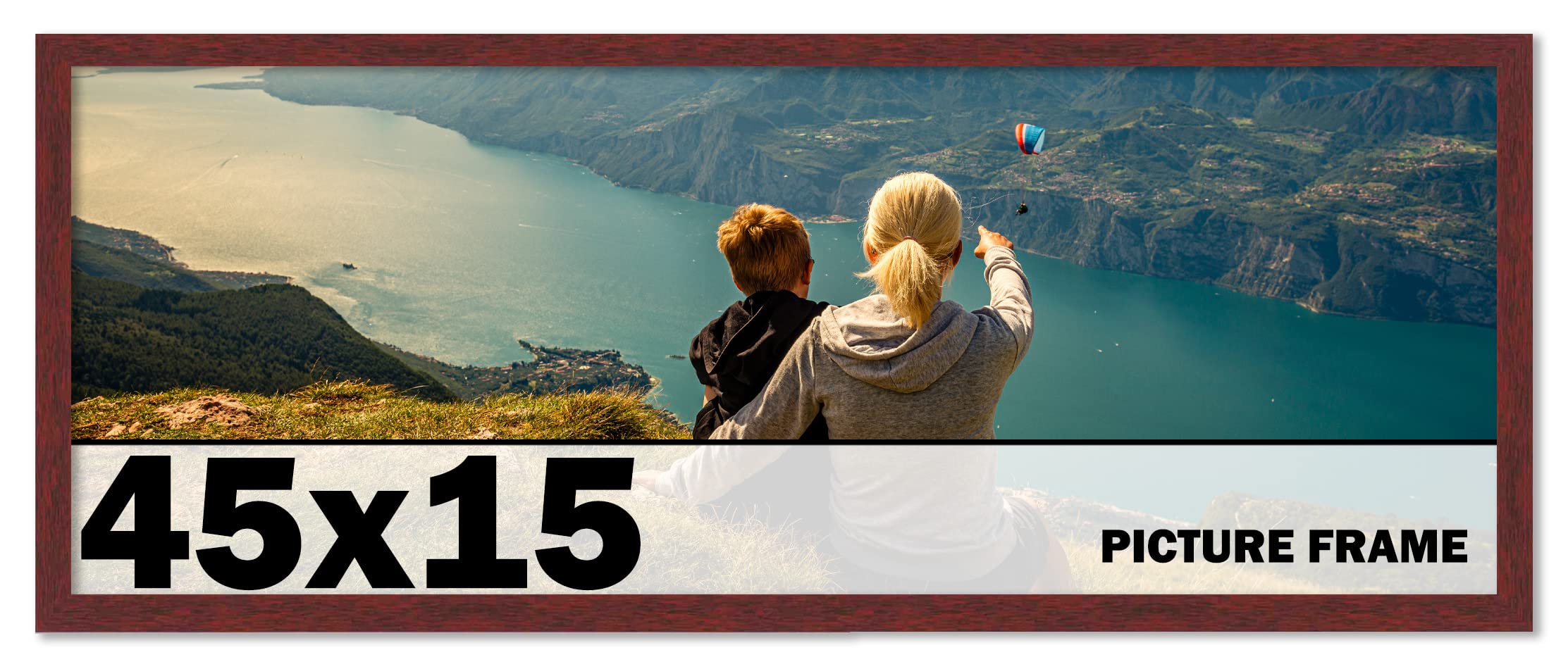 CountryArtHouse 45x15 Inch Solid Mahogany Wood Picture Frame - Premium Brown Wooden Photo Frame with UV Acrylic Plexiglass, Acid-Free Foam Backing & Hanging Hardware - Perfect for Wall Art, Family Photos, and Home Decor
