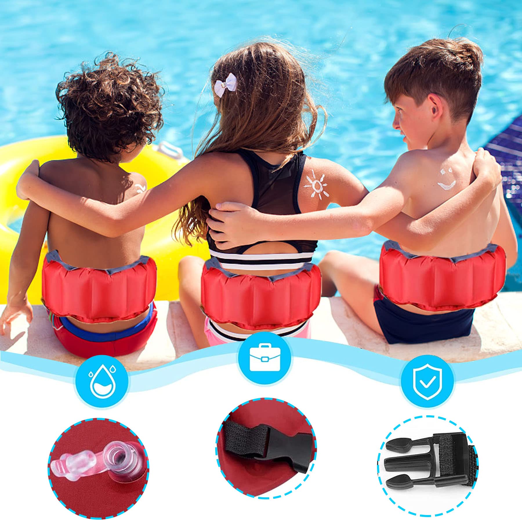 Inflatable Swim Belt for Adults & Kids - Adjustable Waist Floatation Belt for Swimming Beginners, Pool Safety & Water Exercise | Portable Floating Belt for Learning to Swim, Aqua Fitness & Beach Activities