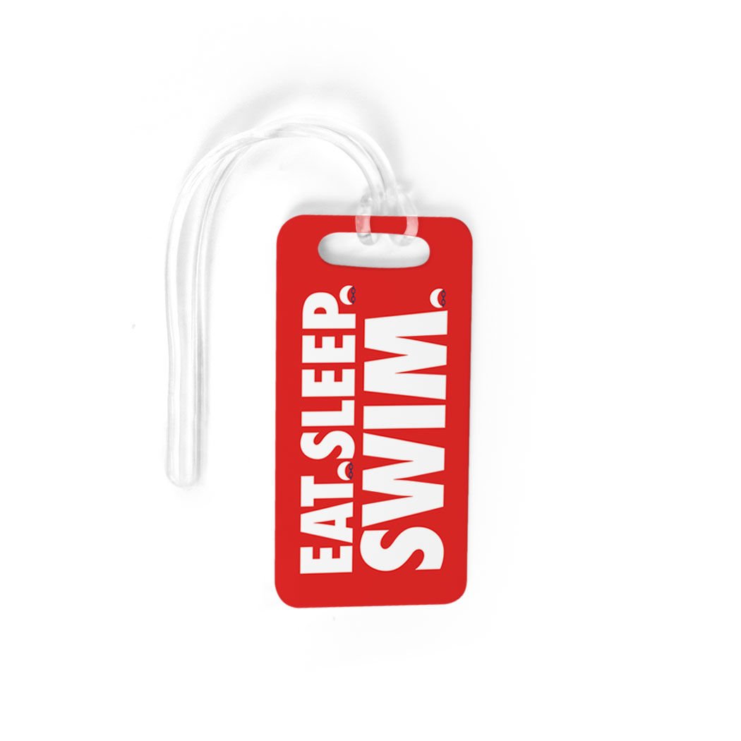 Customizable Swimming Luggage Tag - Eat Sleep Swim Design with Personal Info Space - Small Red Waterproof Bag Tag for Travel & Pool Accessories