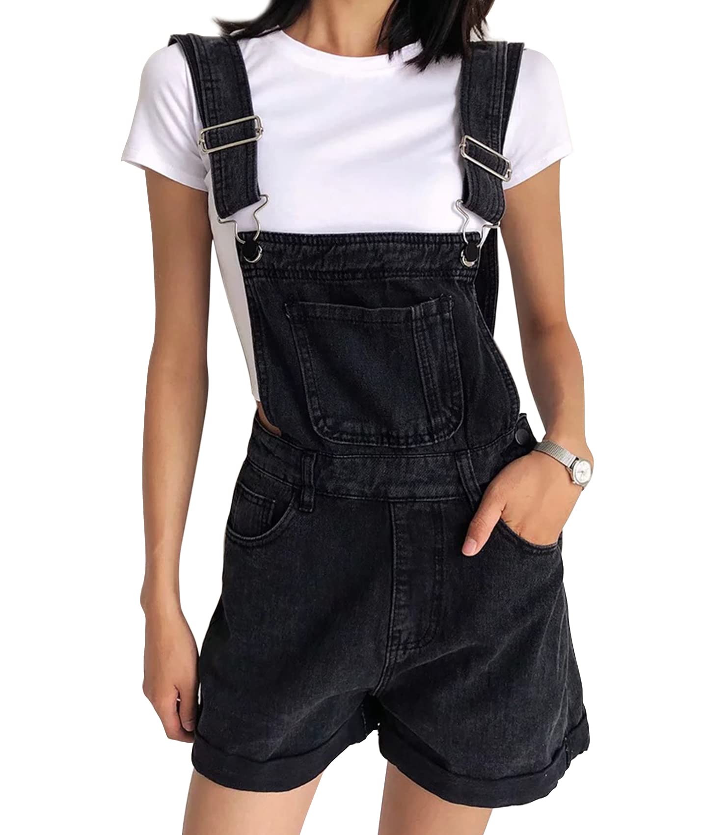 HaoMay Women's Denim Shortalls Romper - Casual Bib Overalls Jumpsuit with Jean Shorts for Summer Outfits, Beach Wear and Street Style Fashion