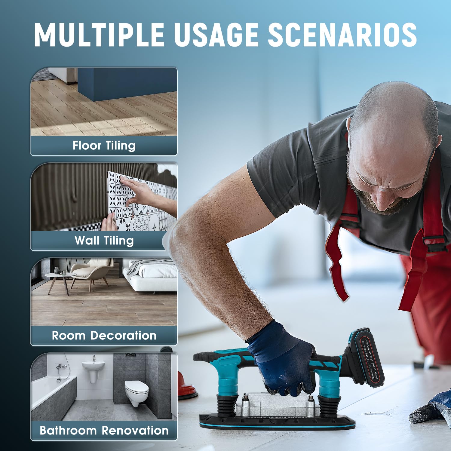 Tile Vibration Tool 283mm with 400kg Suction Cup - Handheld Tile Leveling Machine for Professional Installation | 6 Speed Settings up to 28,000 RPM | Long-Lasting 12,500mAh Battery | Perfect for Floor & Wall Tile Laying in Bathrooms, Kitchens & Showers