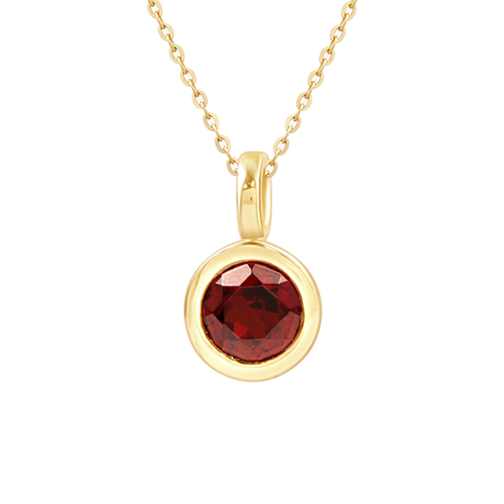 14K Yellow Gold Round Bezel Set Garnet Necklace for Women | Elegant Dainty Jewelry Gift for Anniversary, Birthday & Valentine's Day | Perfect for Date Night, Party & Special Occasions