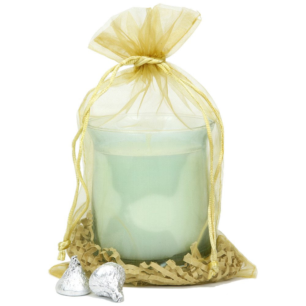 30 Pack Gold Organza Gift Bags 5.5x9 Inches - Premium Designer Fabric Gift Pouches for Wedding Favors, Birthday Party, Jewelry Packaging & Special Occasion Gifts