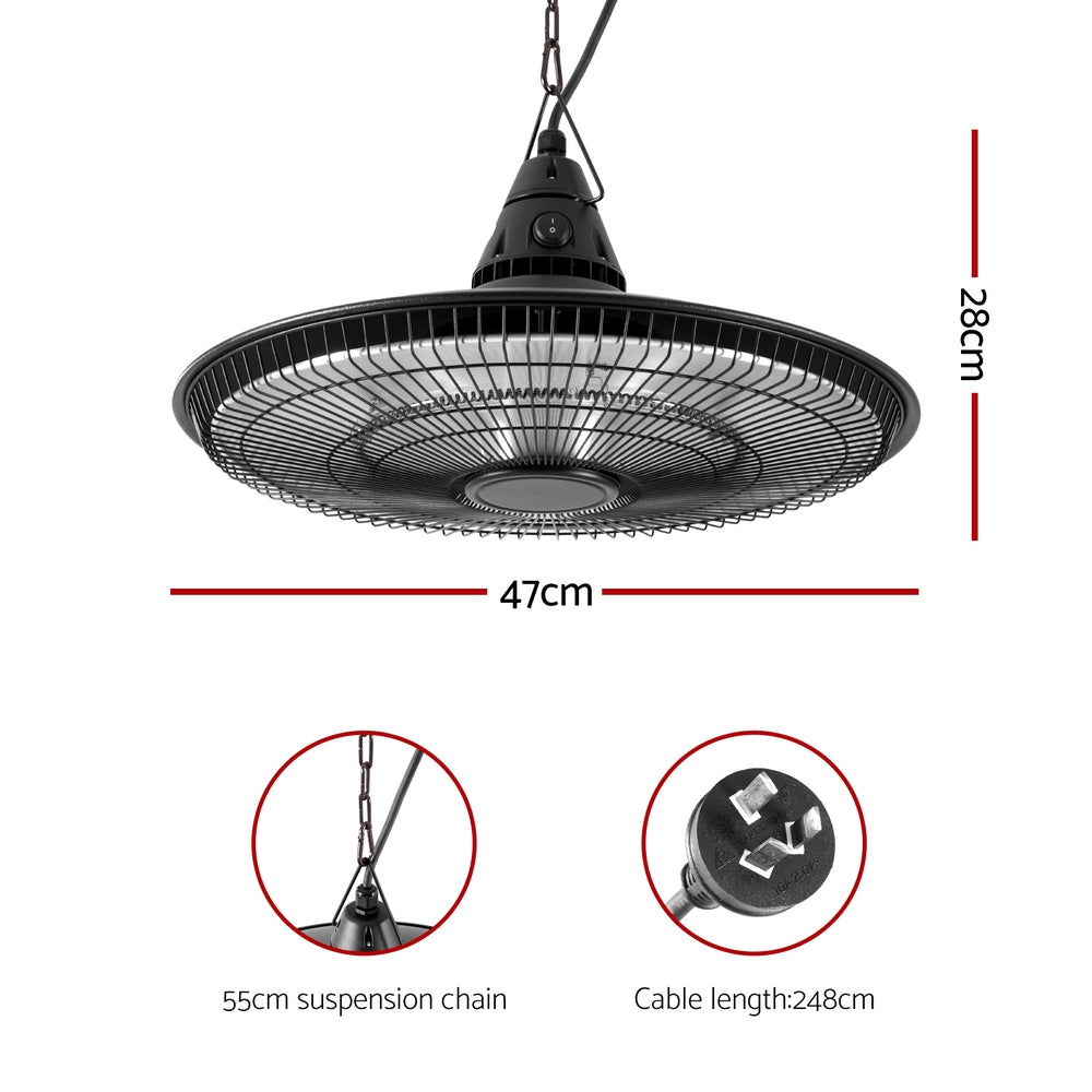 Devanti 1500W Hanging Electric Patio Heater - Outdoor Infrared Heating for Patio, Deck, Garden & Backyard - Perfect for Cold Weather Comfort